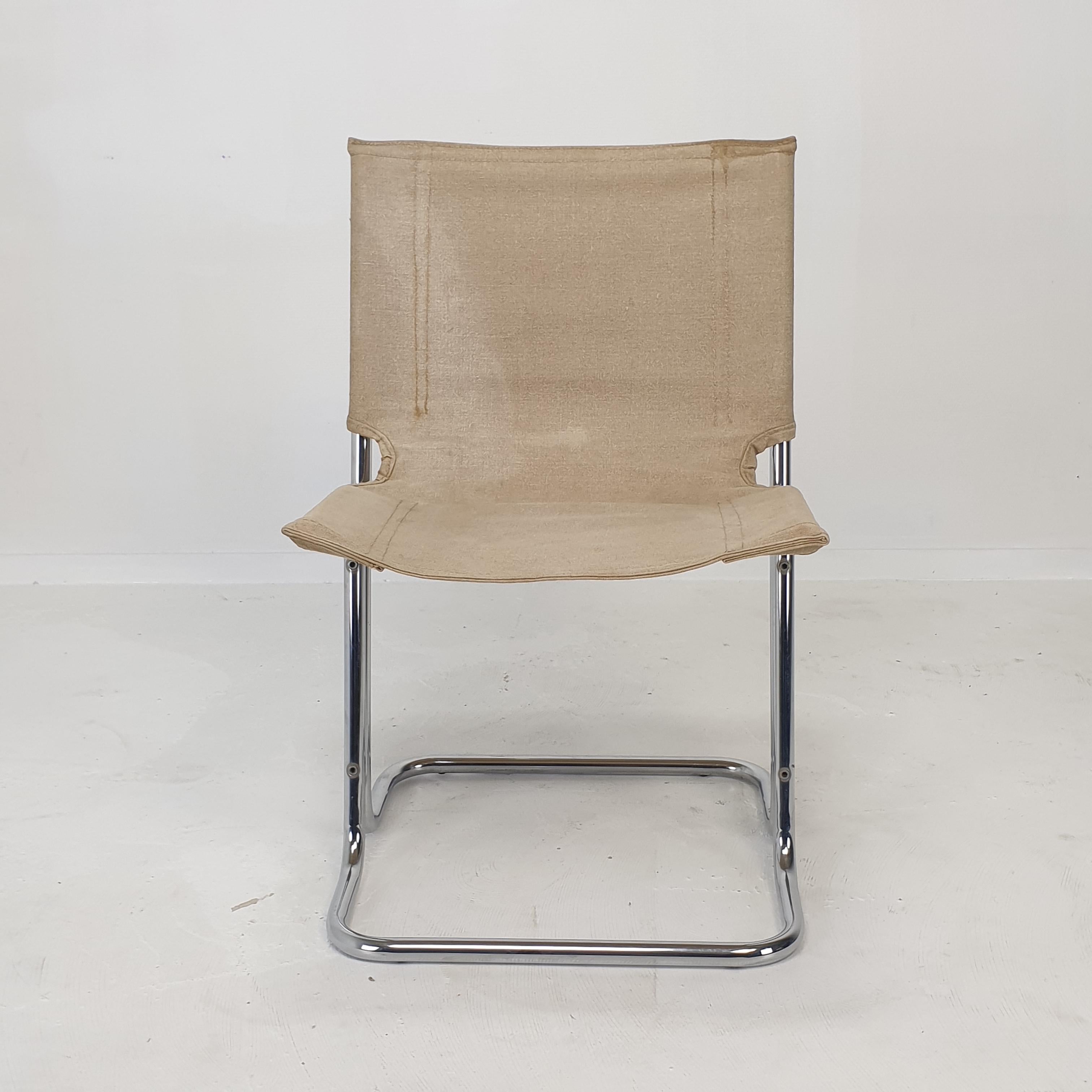 Set of 2 Italian Canvas and Chromed Metal Chairs, 1970's For Sale 2