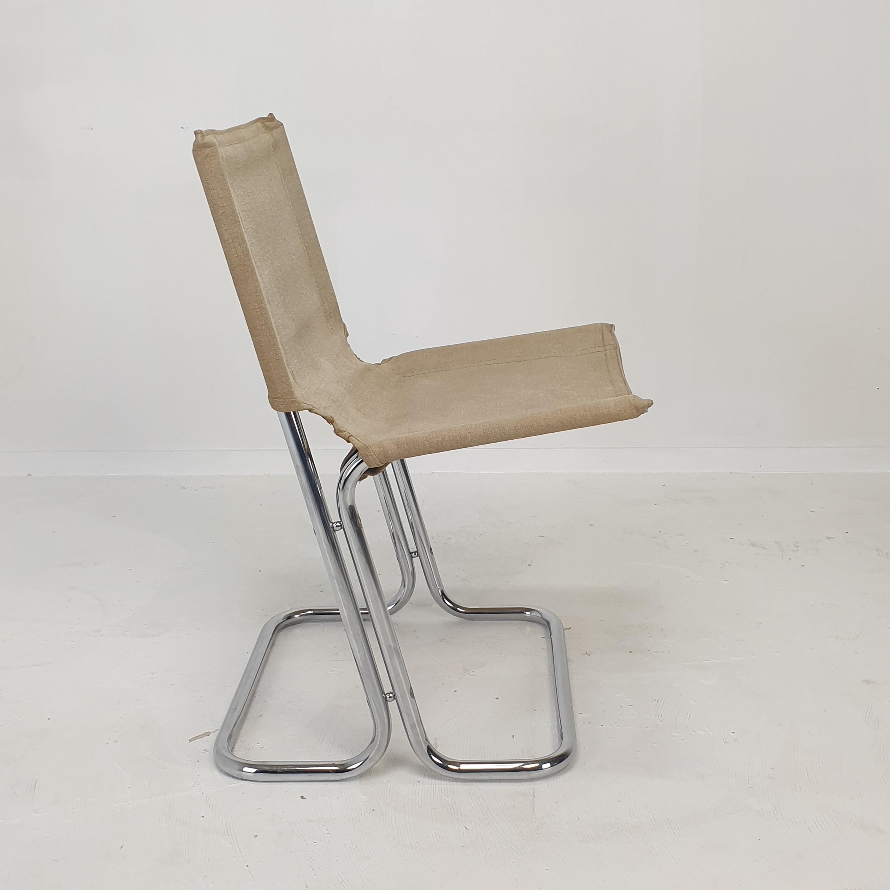 Set aus 2 italienischen Stühlen aus Segeltuch und verchromtem Metall, 1970er Jahre im Angebot 2