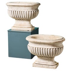 Set of 2 Italian Carrara Marble Cistern Jardinieres