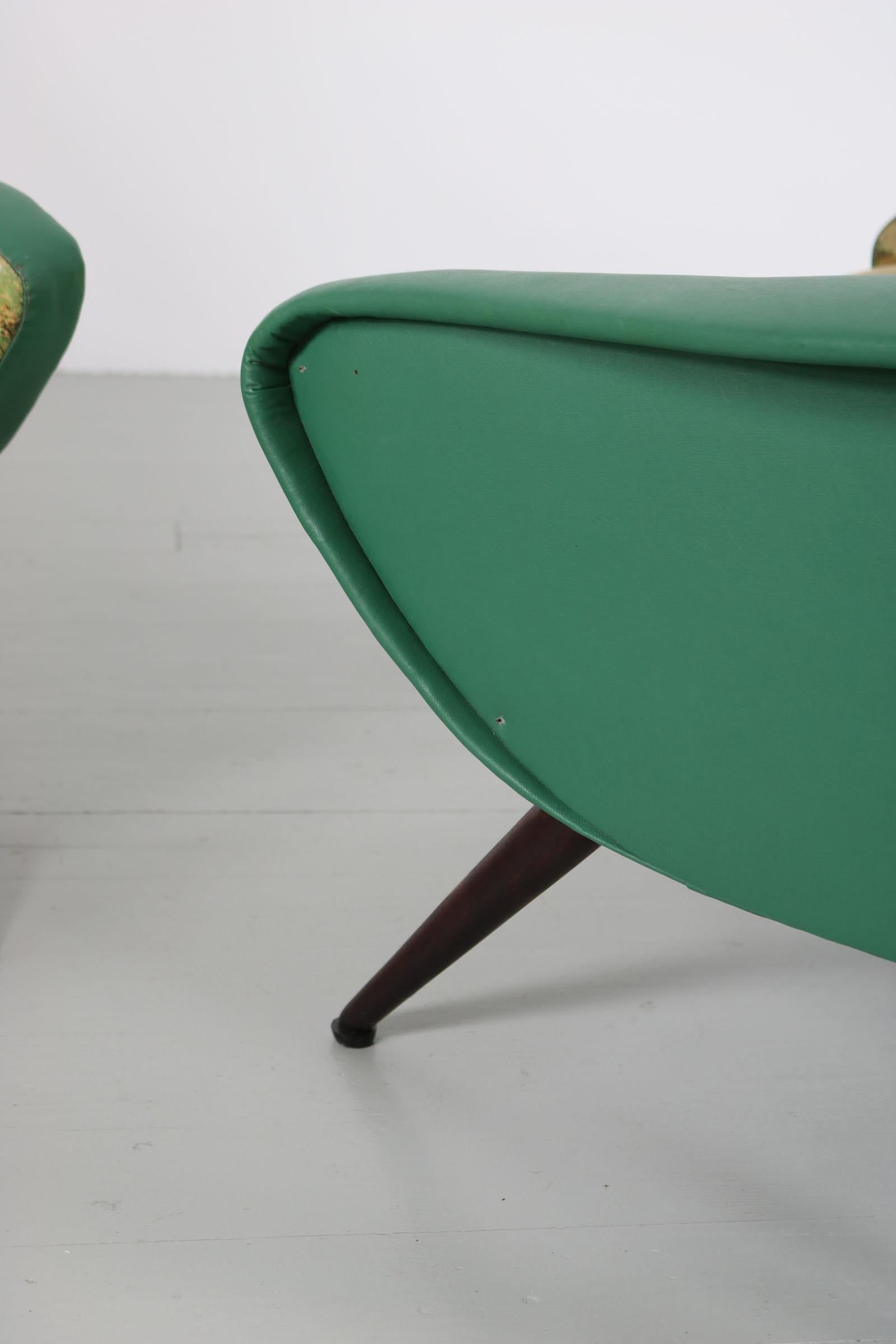 Set of 2 Italian Chairs, Two-Tone Cover, Turquoise and Landscape Motive, 1950s For Sale 11