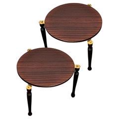 Set aus 2 italienischen Beistelltischen aus lackiertem Holz und Messing im italienischen Design, Hollywood Regency