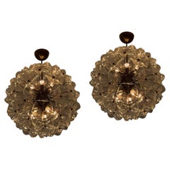Set of 2 Italian Floral Sputnik Ball Formed Murano Chandeliers