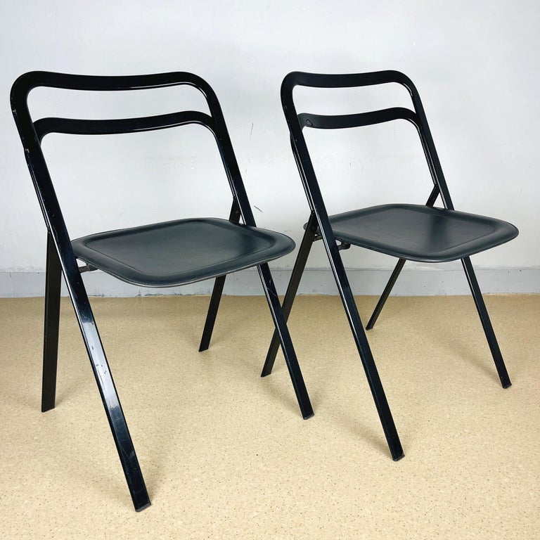 Metal Set of 2 Italian Folding Chairs by Giorgio Cattelan for Cidue, 1970s For Sale