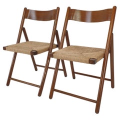 Set of 2 Italian Folding Chairs with Wicker, 1980's