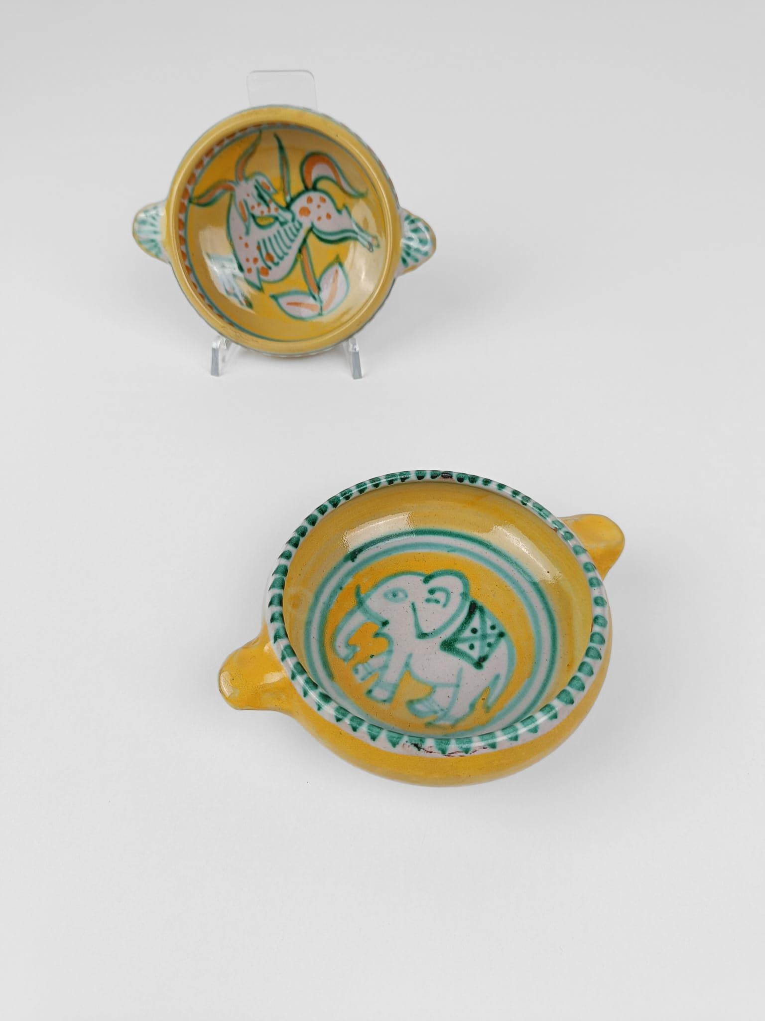 Mid-Century Modern Set of 2 Italian Handmade Bowls in Vietri Ceramic By Vincenzo Pinto, 1950s For Sale