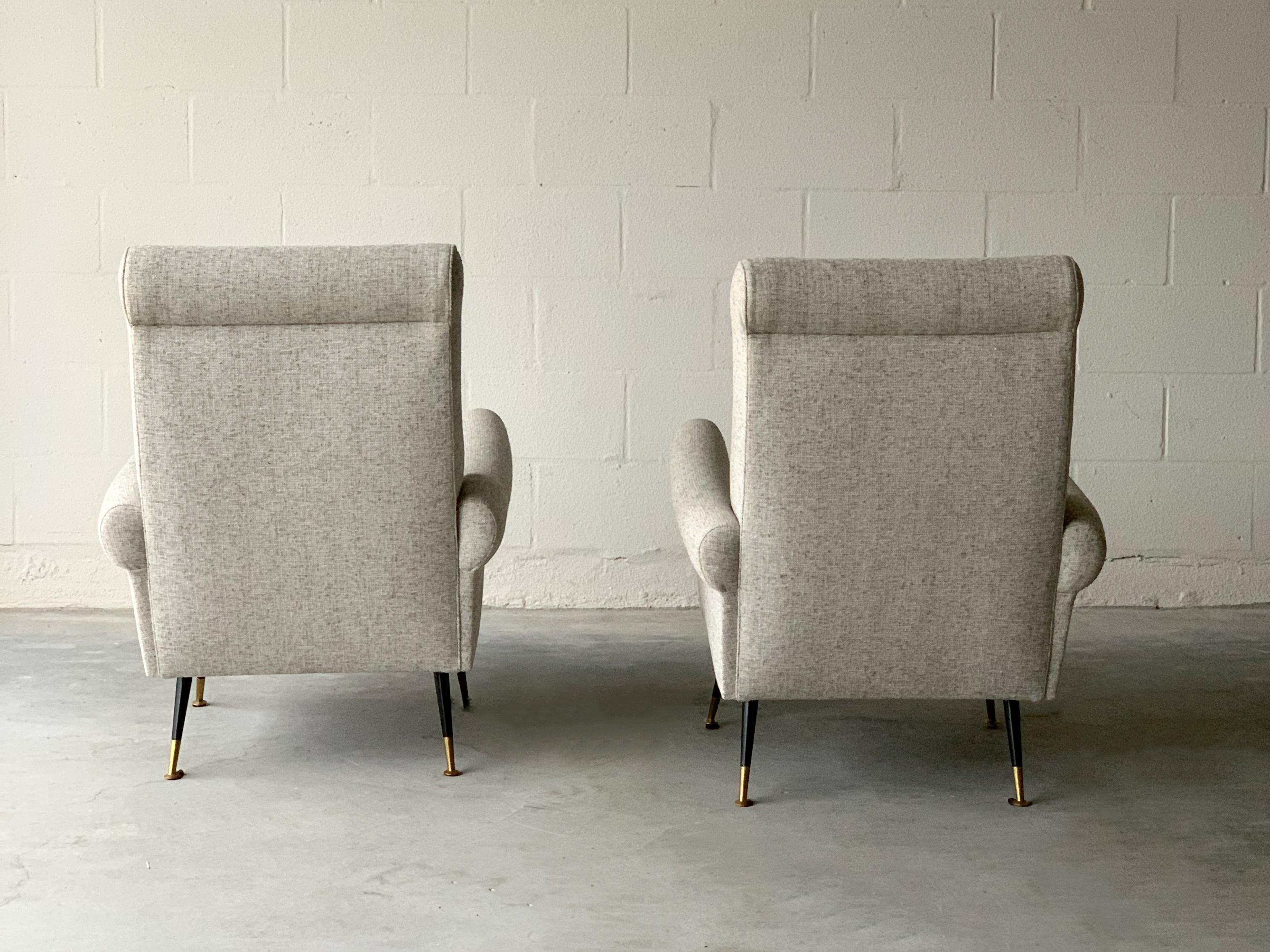 Mid-Century Modern Set of 2, Italian Lounge Chairs, Gigi Radice for Minotti , Ash Grey, High Back