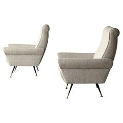 Set of 2, Italian Lounge Chairs, Gigi Radice for Minotti , Ash Grey, High Back