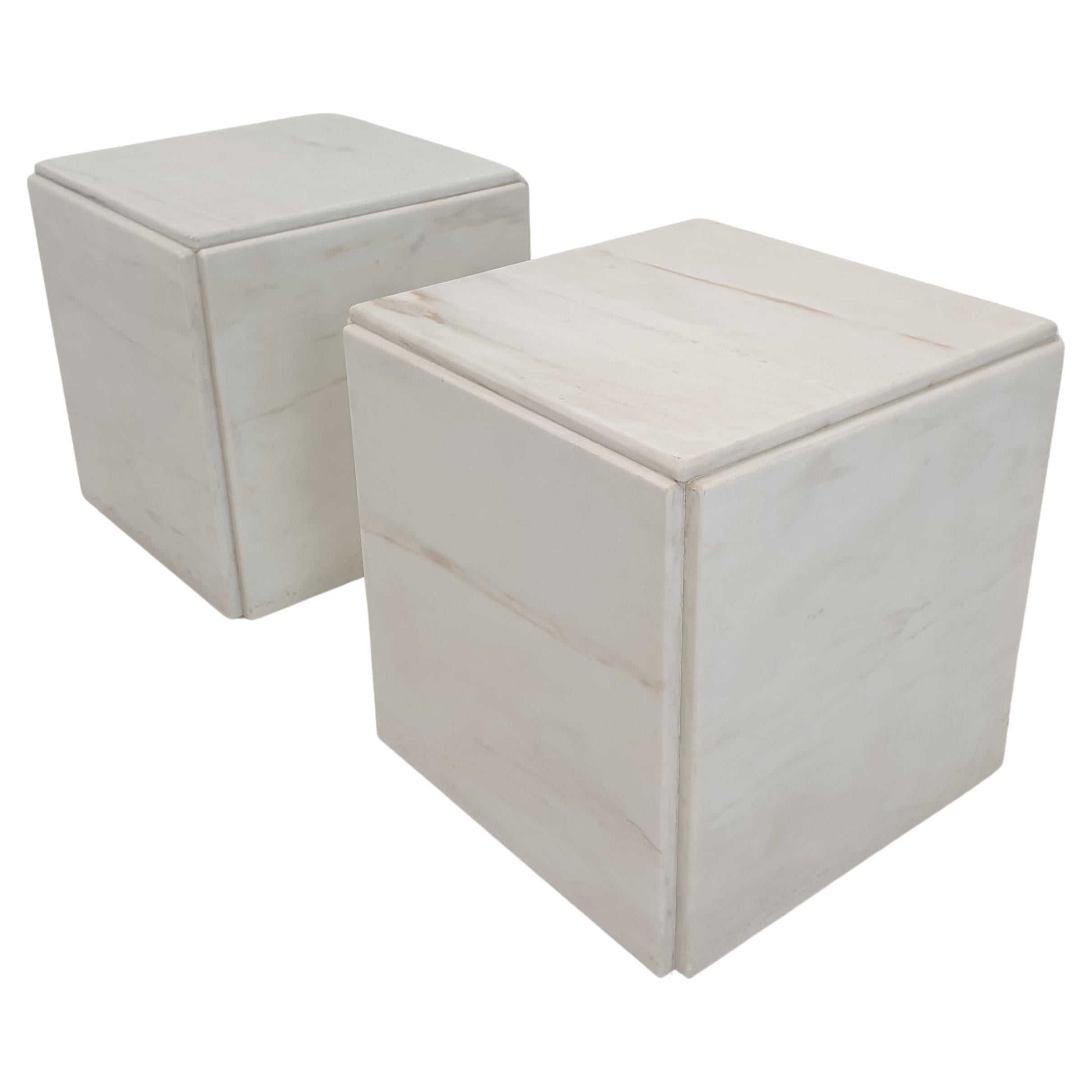 Set of 2 Italian Marble Pedestals or Side Tables, 1980's
