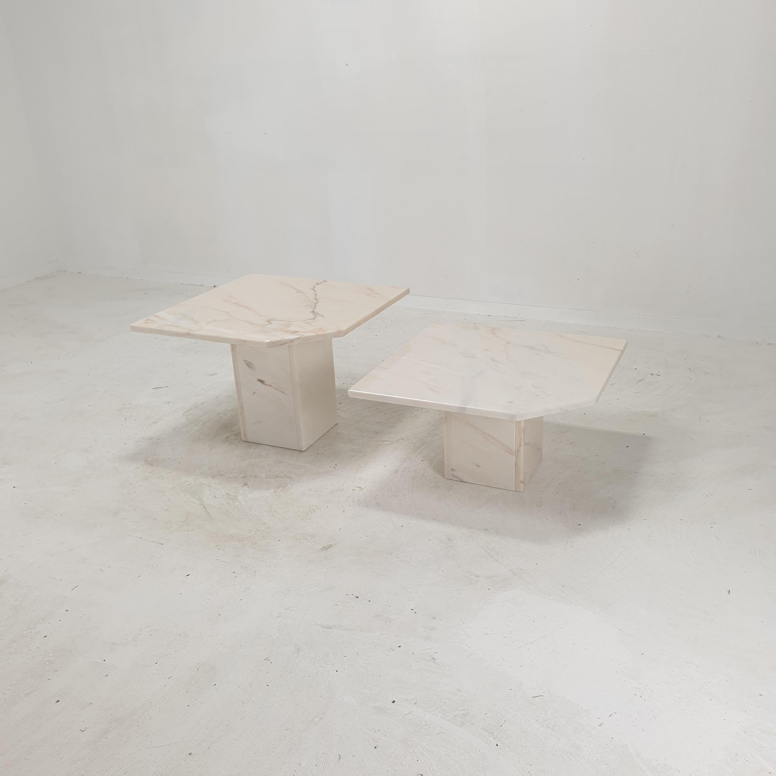 Mid-Century Modern Set of 2 Italian Marble Side Tables, 1980s