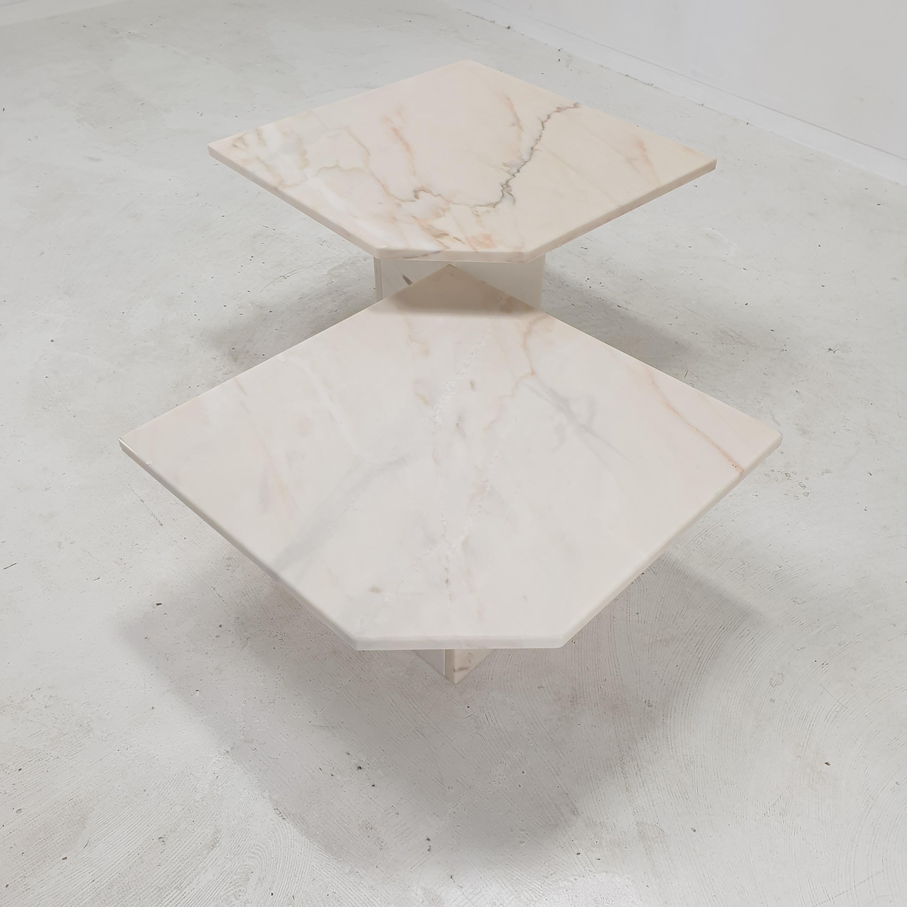 Hand-Crafted Set of 2 Italian Marble Side Tables, 1980s