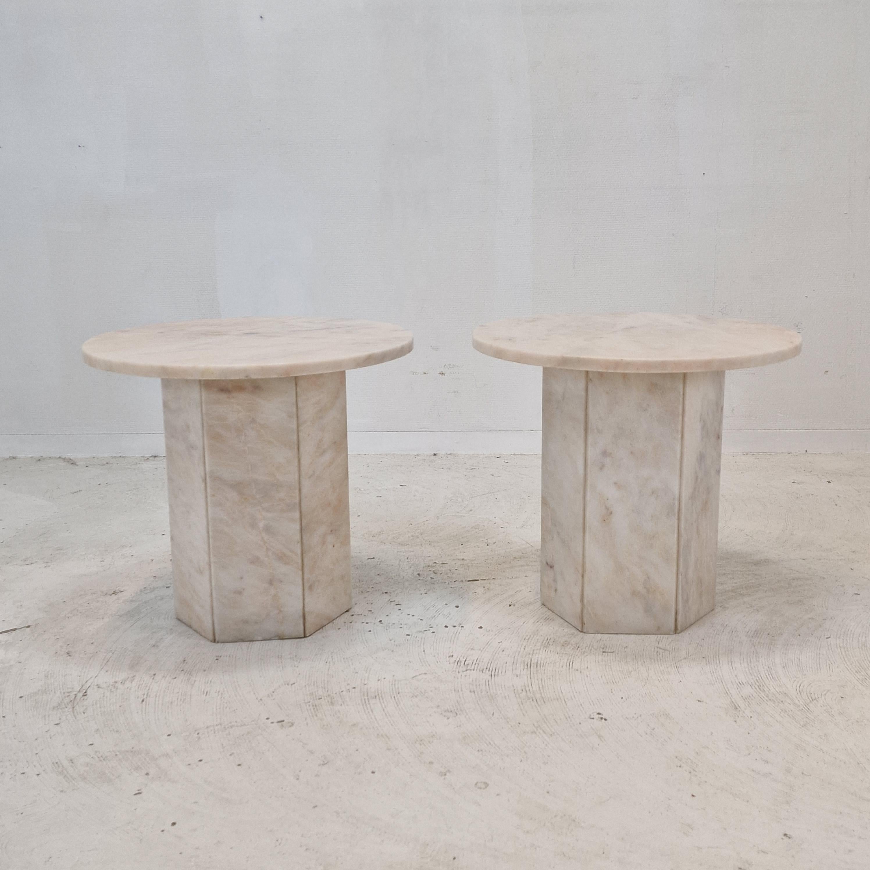 Late 20th Century Set of 2 Italian Marble Side Tables, 1980s For Sale