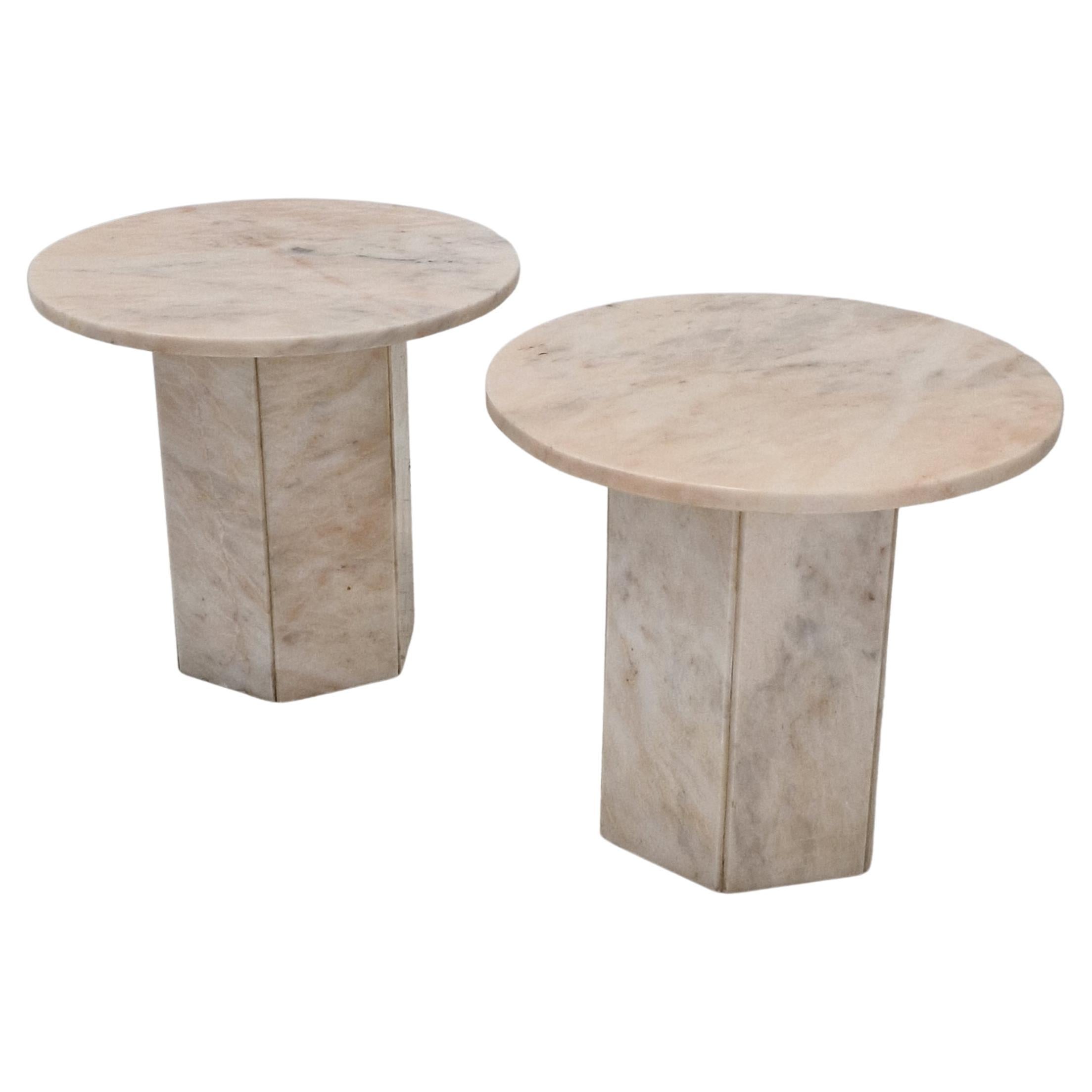 Set of 2 Italian Marble Side Tables, 1980s For Sale