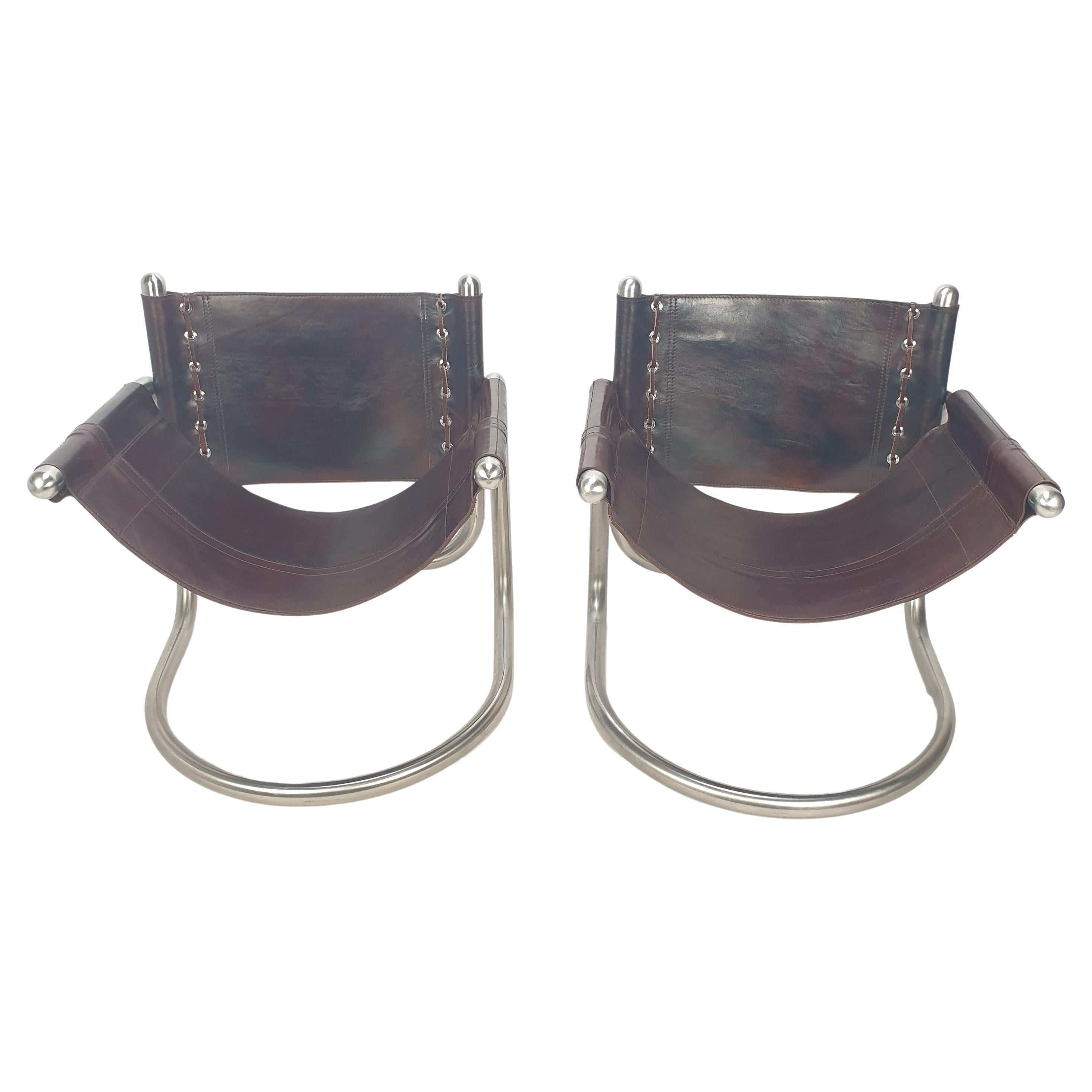 Set of 2 Italian Mid Century Lounge Chairs, 1980's For Sale