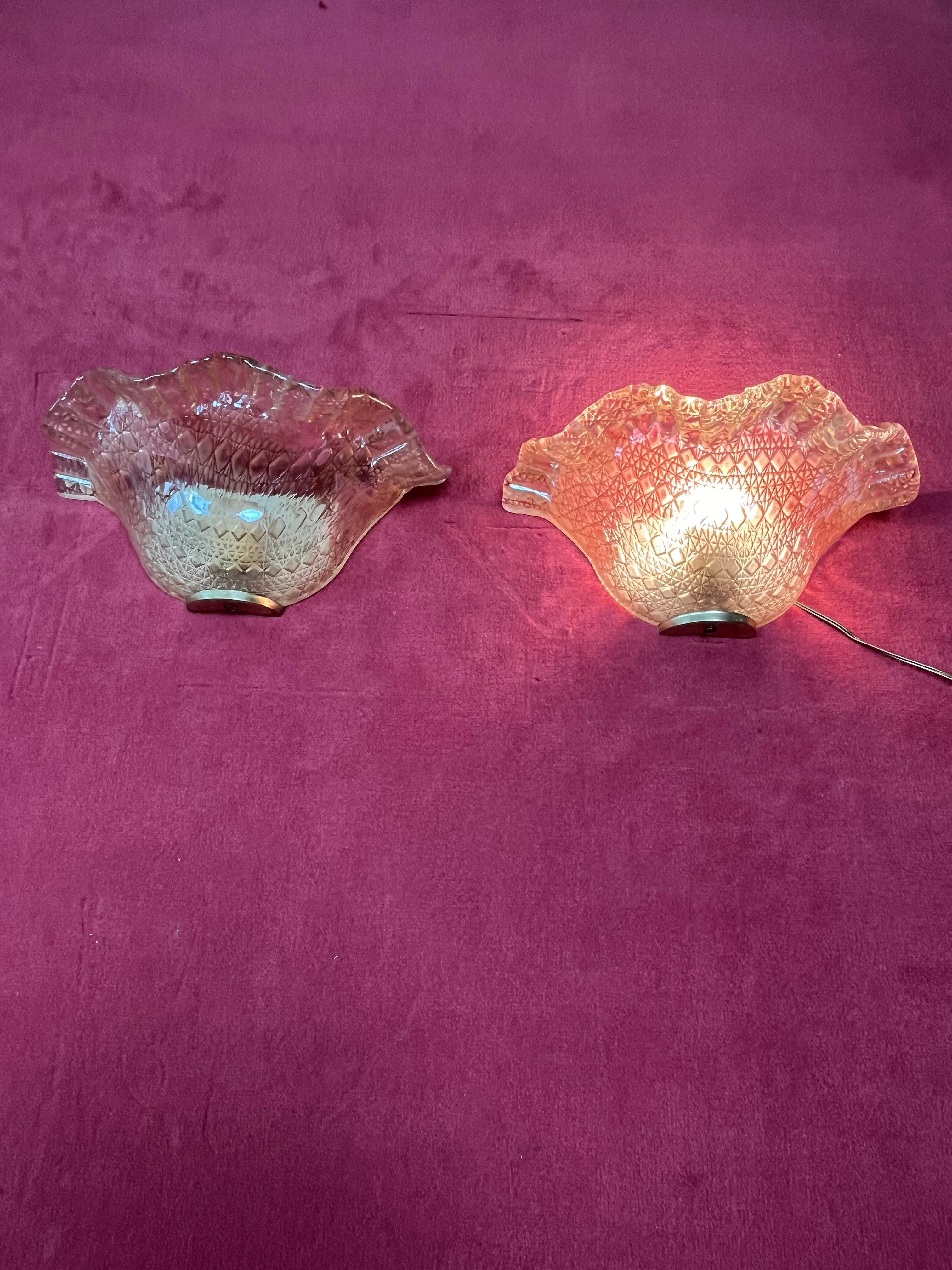 Ensemble de 2 appliques italiennes en verre de Murano 