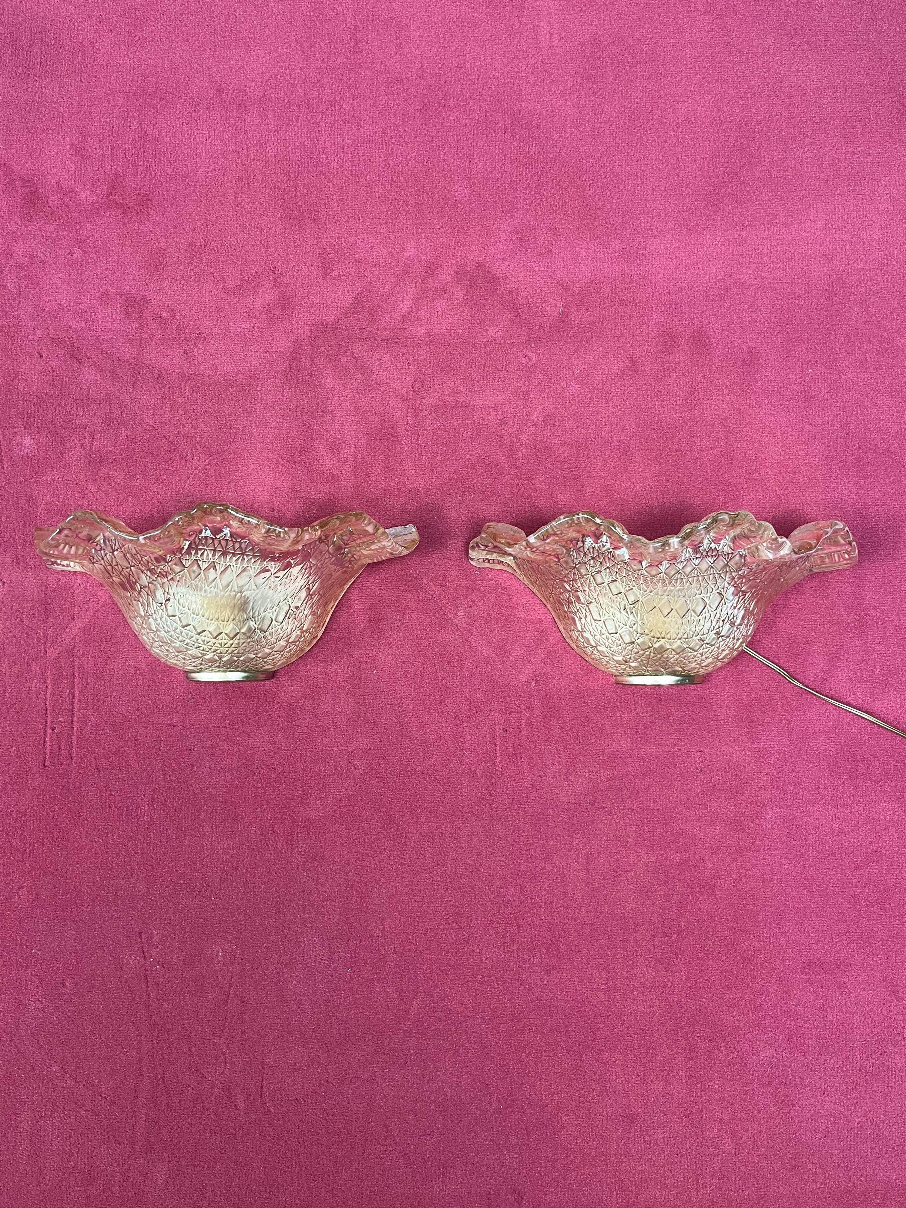 Ensemble de 2 appliques italiennes en verre de Murano 