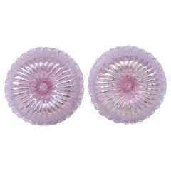 Set of 2 Italian Pink Iridescent and Murano Glass Ceiling Flower
