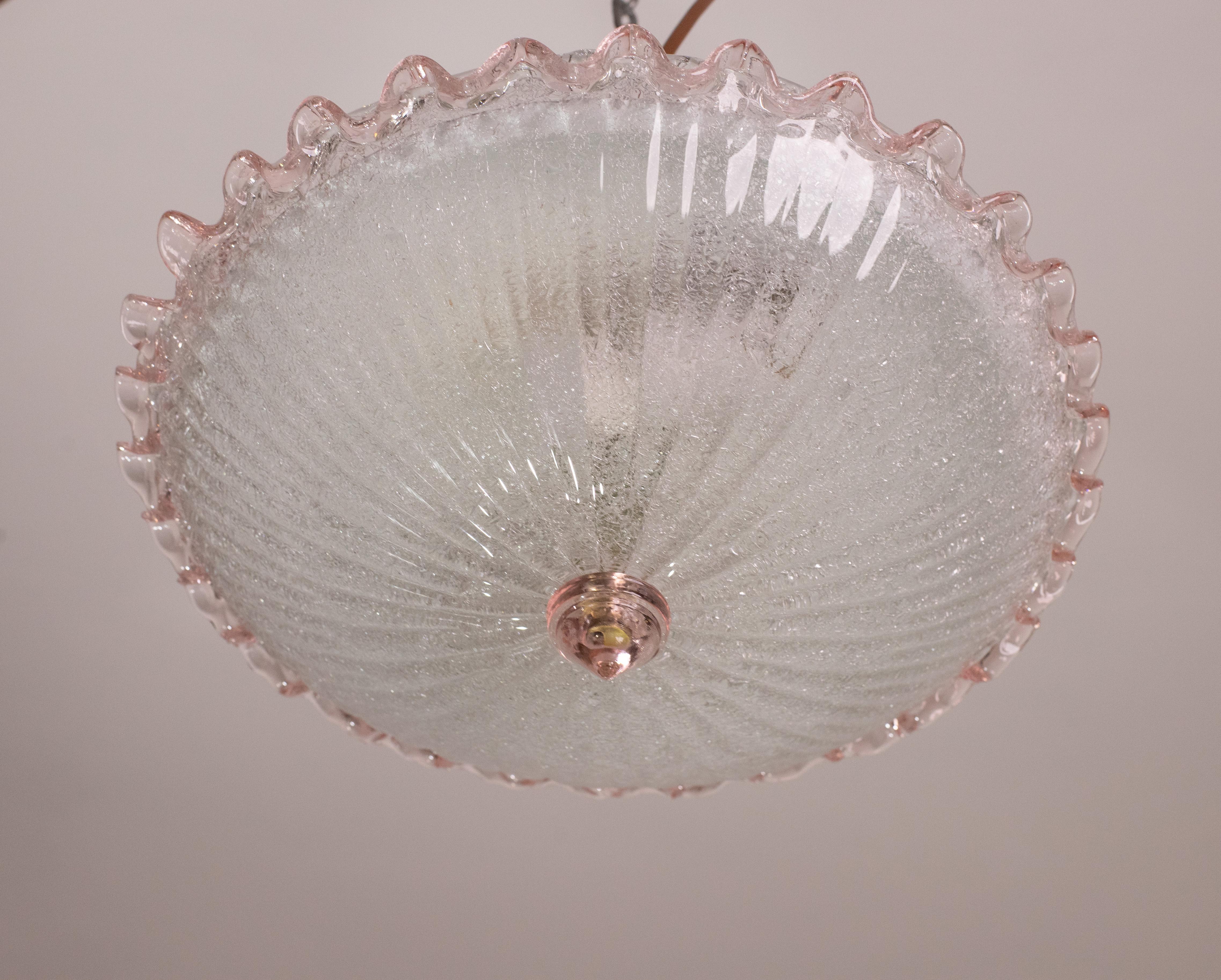 Set of 2 Italian Pink Murano Glass Ceiling Fixture, Murano, 1960 For Sale 8