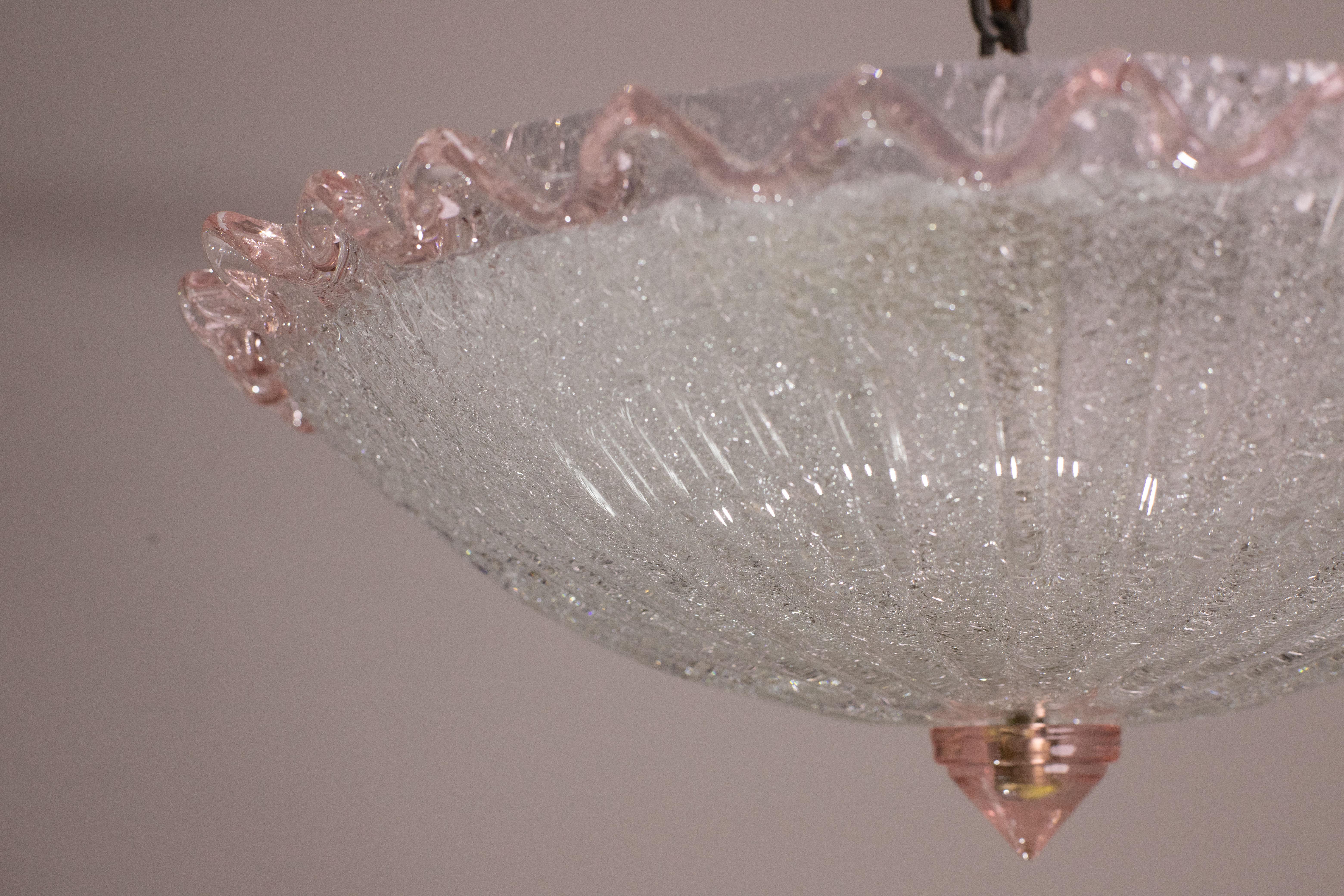 Mid-20th Century Set of 2 Italian Pink Murano Glass Ceiling Fixture, Murano, 1960 For Sale