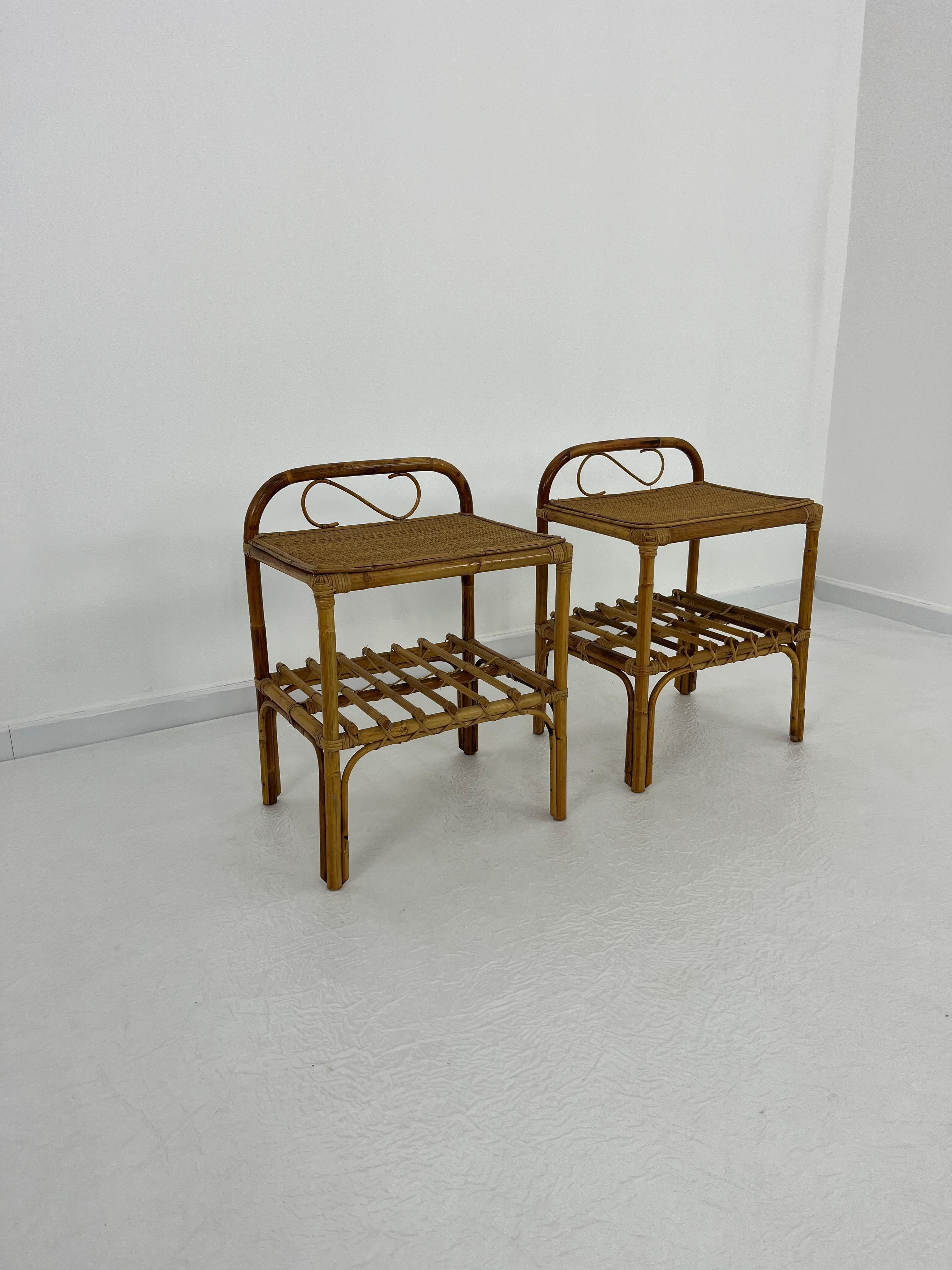 Italiano Set di 2 comodini italiani in rattan e bambù, anni '60 in vendita