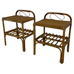 Set di 2 comodini italiani in rattan e bambù, anni '60