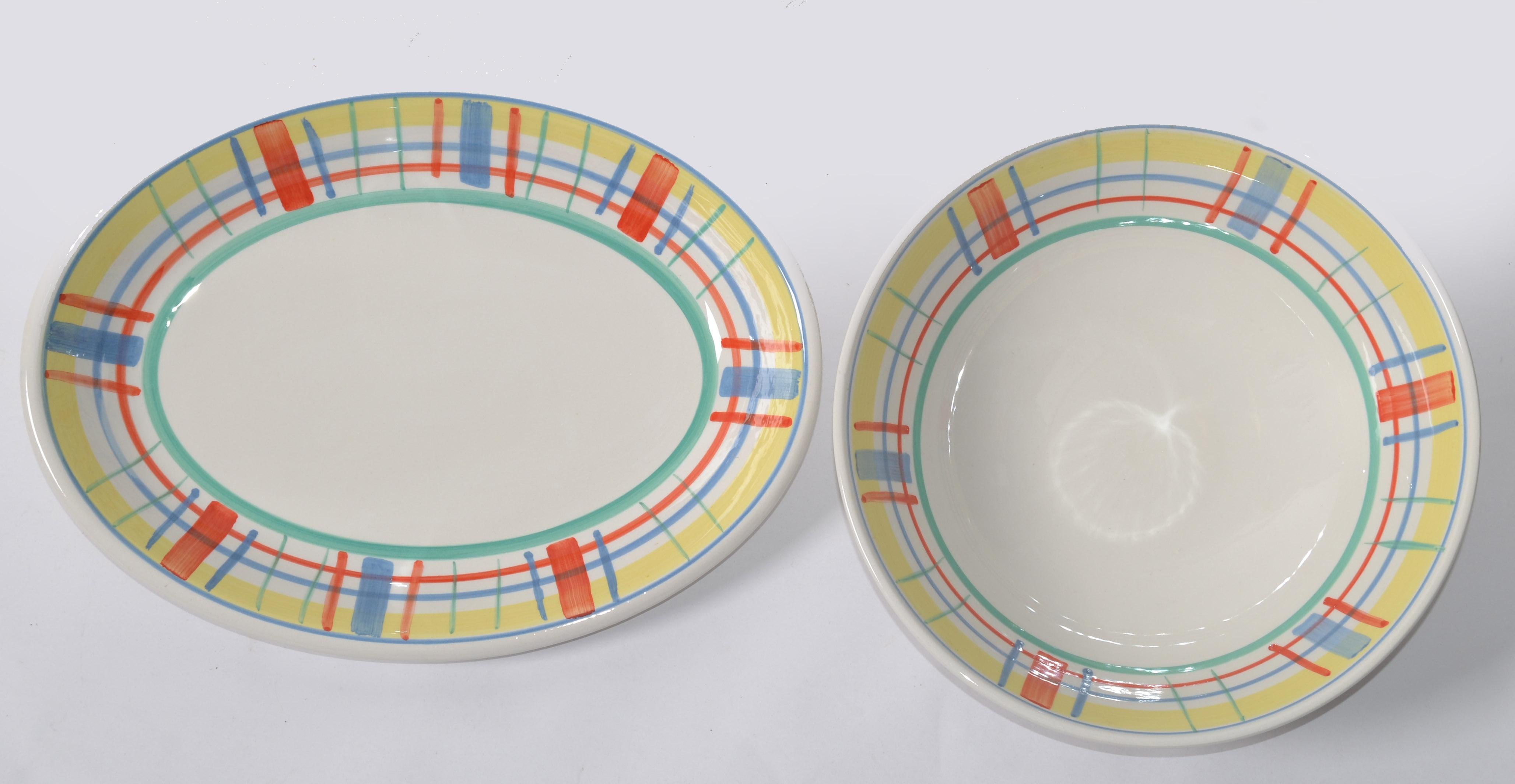 Set of 2 Italian Roma Inc. Ceramic Serveware Bowl Platter Mid-Century Modern 80s For Sale 7