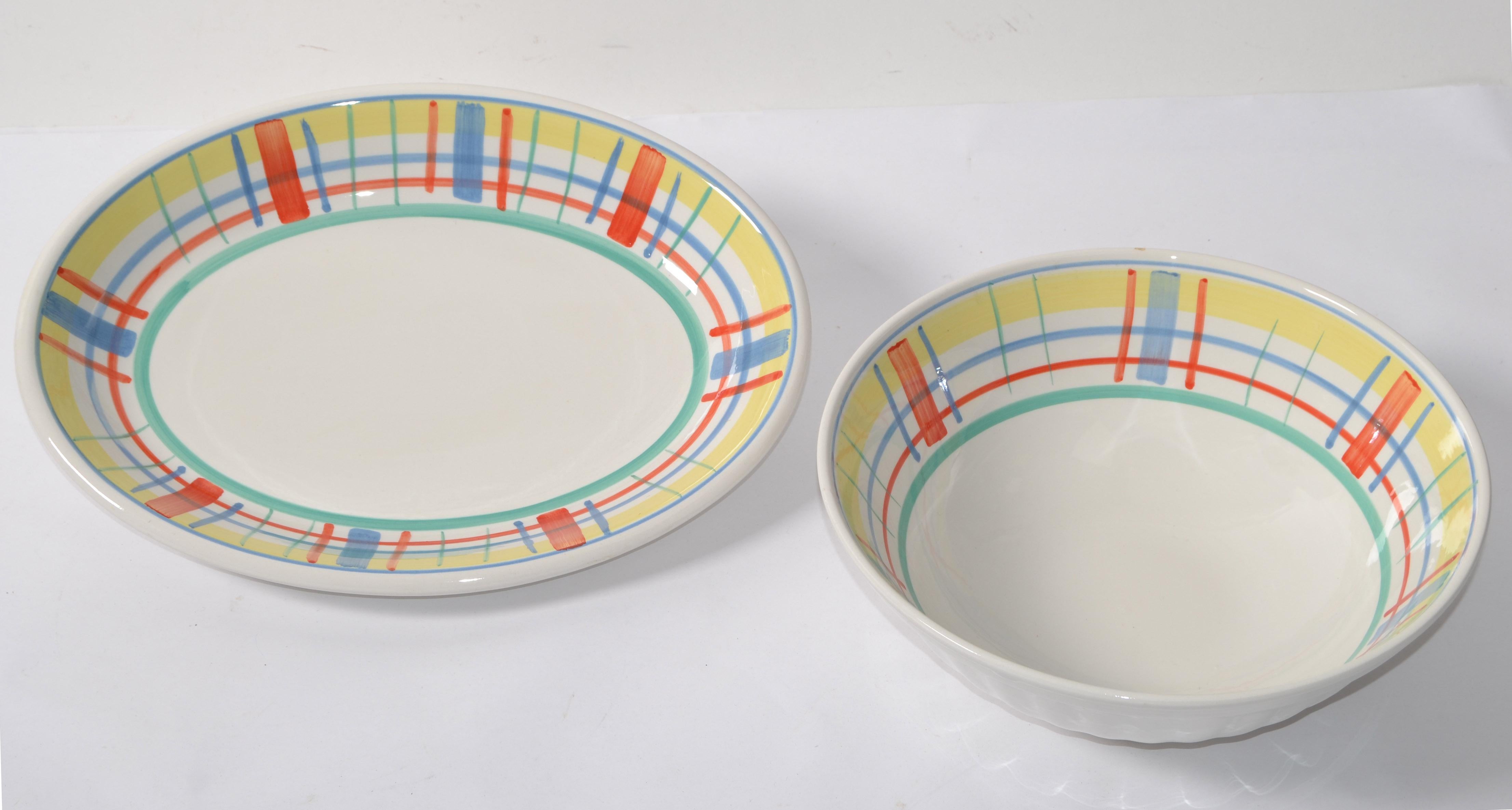 Hand-Crafted Set of 2 Italian Roma Inc. Ceramic Serveware Bowl Platter Mid-Century Modern 80s For Sale