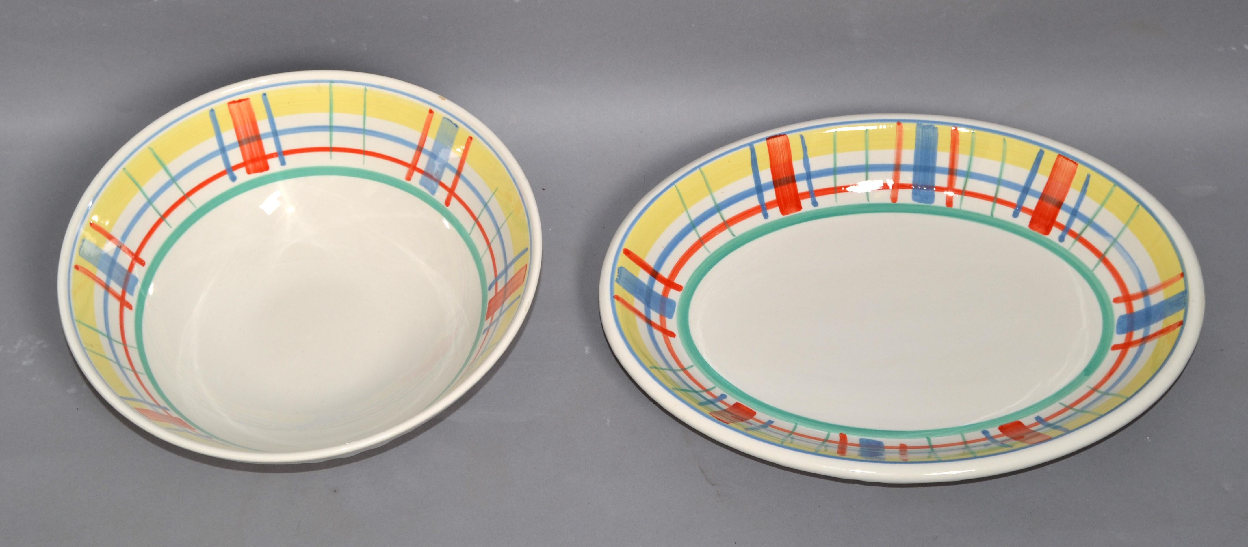 Set of 2 Italian Roma Inc. Ceramic Serveware Bowl Platter Mid-Century Modern 80s In Good Condition For Sale In Miami, FL