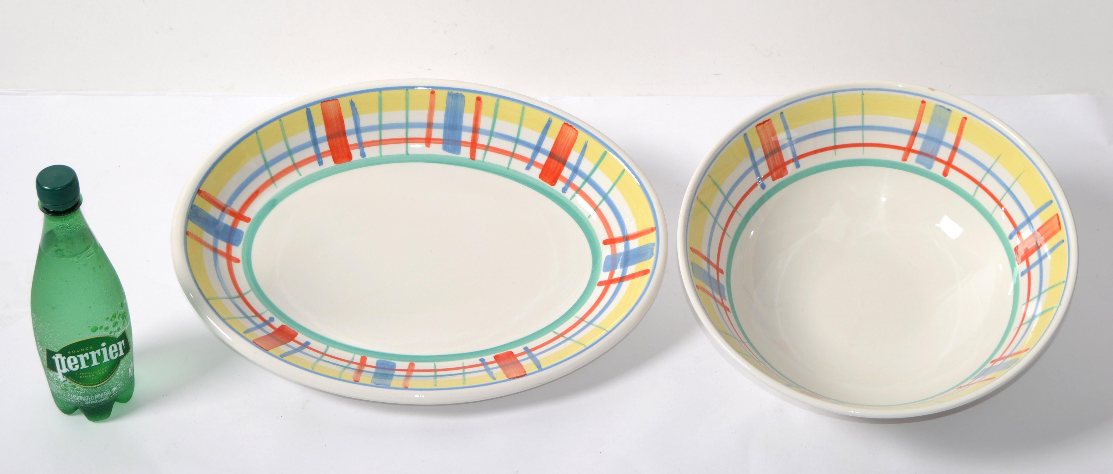 Late 20th Century Set of 2 Italian Roma Inc. Ceramic Serveware Bowl Platter Mid-Century Modern 80s For Sale