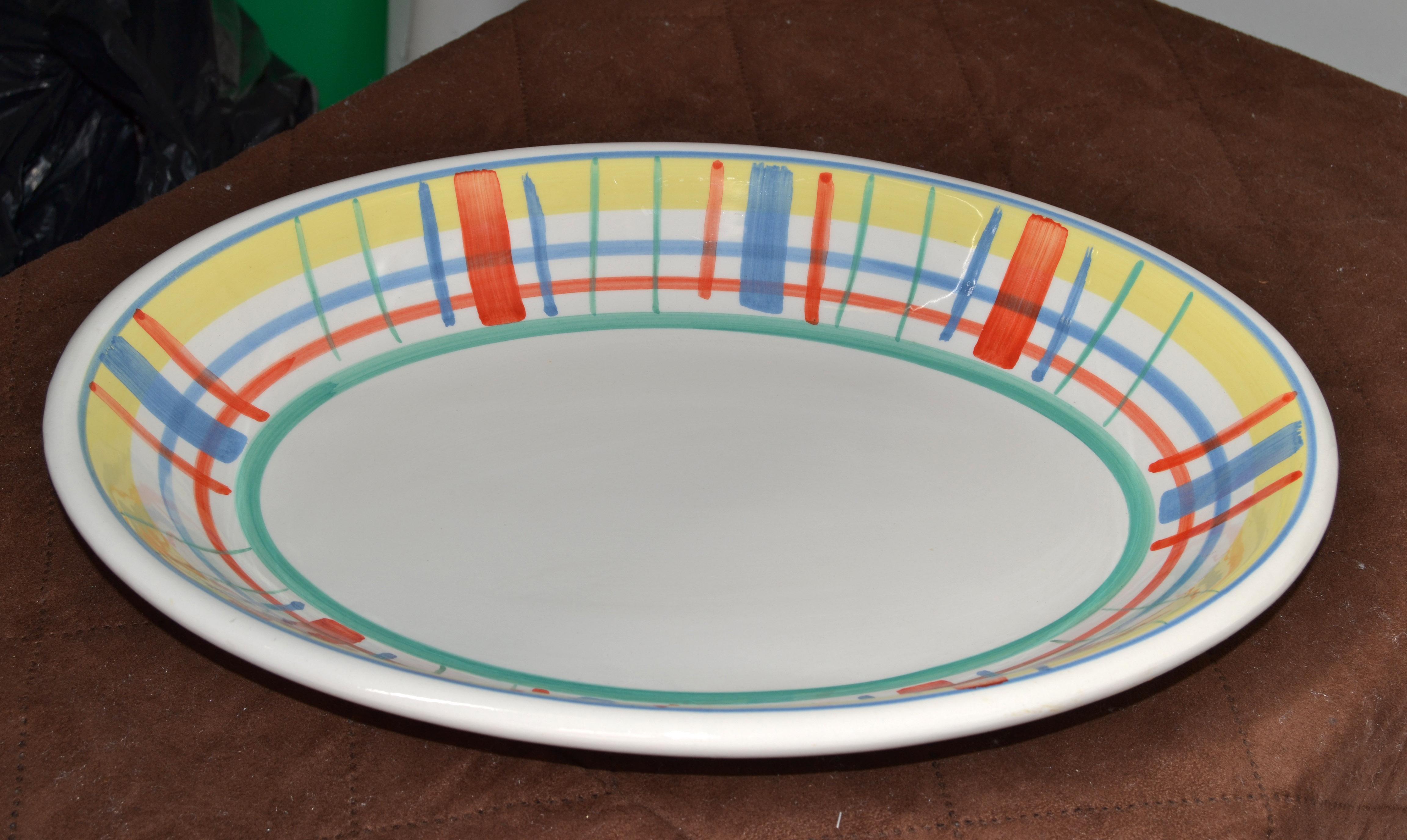 Set of 2 Italian Roma Inc. Ceramic Serveware Bowl Platter Mid-Century Modern 80s For Sale 3