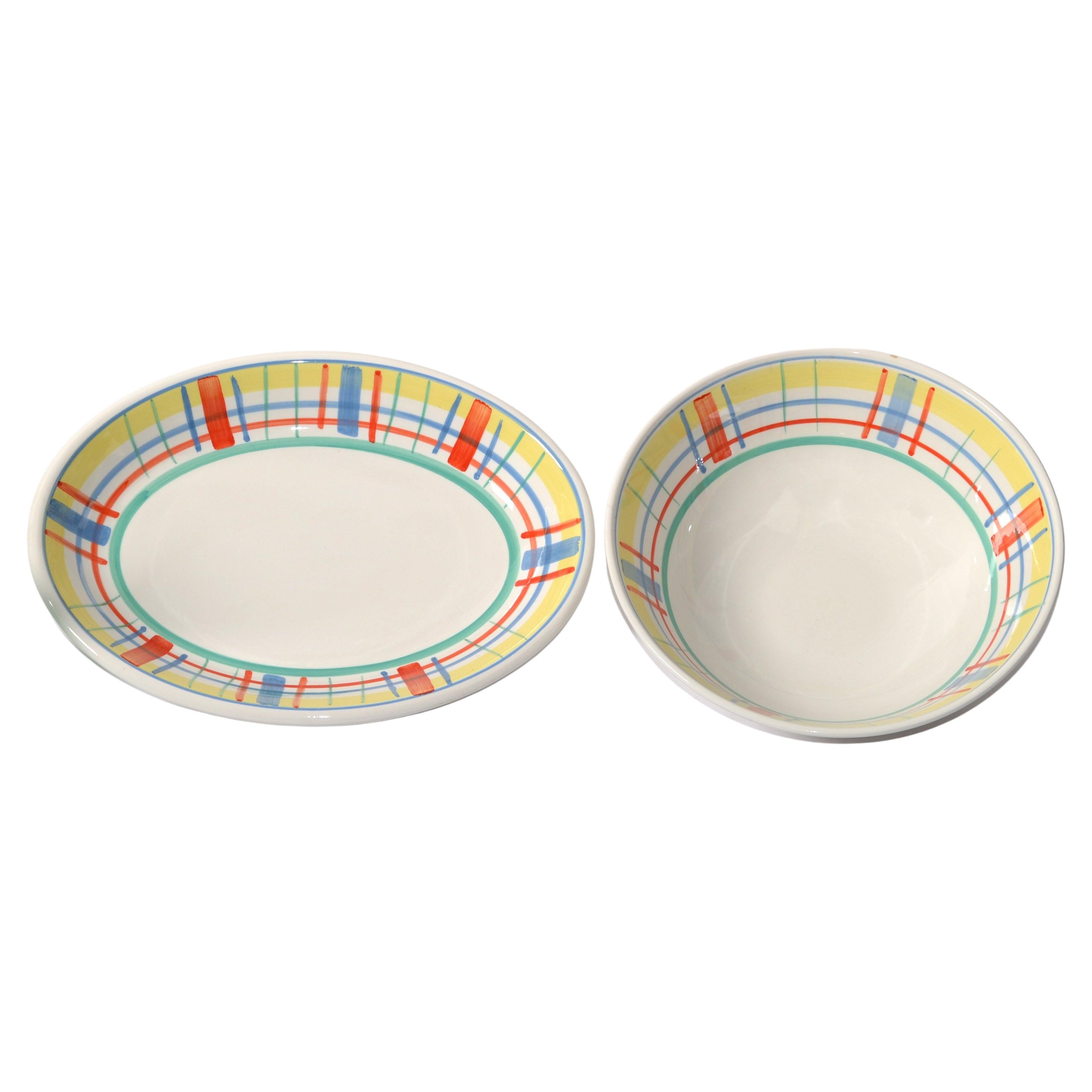 Set of 2 Italian Roma Inc. Ceramic Serveware Bowl Platter Mid-Century Modern 80s For Sale