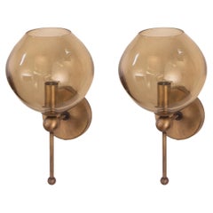 Set of 2 italian sconces Murano bronze glass and brass, handmade blown organic