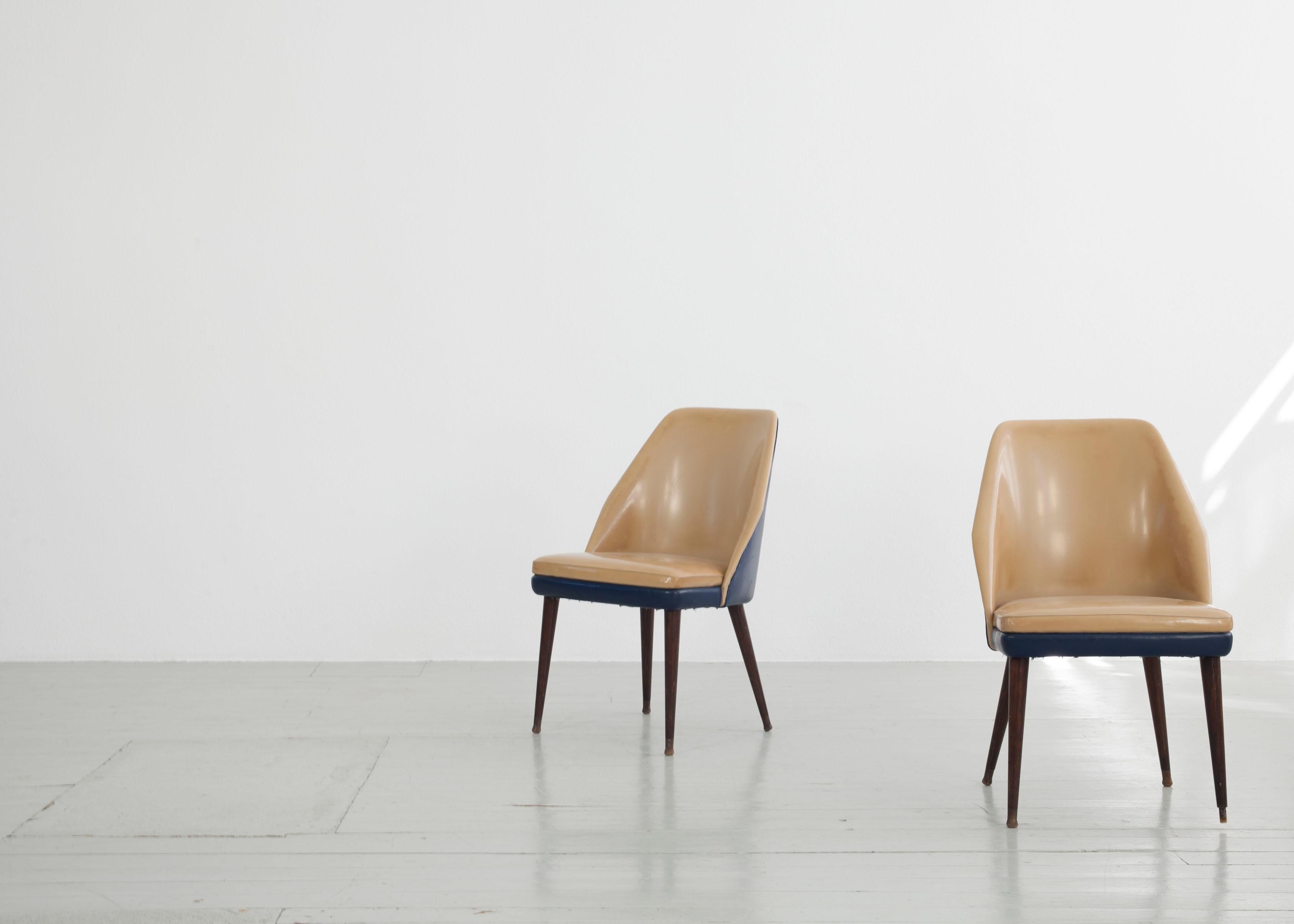 Set of 2 Italian Sidechairs in Two-Tone Original Vipla Covering, Cassina, 1950s For Sale 5