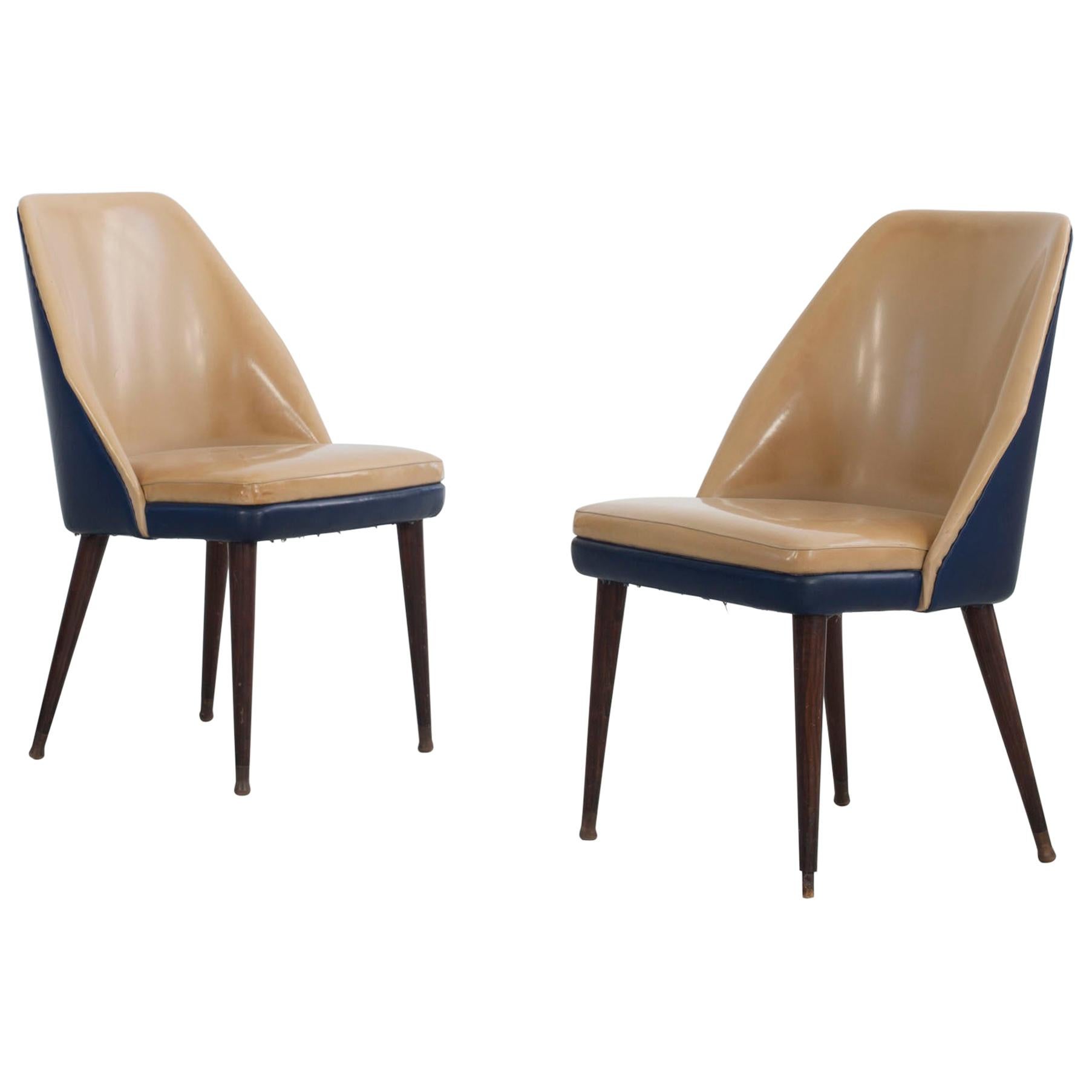 Set of 2 Italian Sidechairs in Two-Tone Original Vipla Covering, Cassina, 1950s
