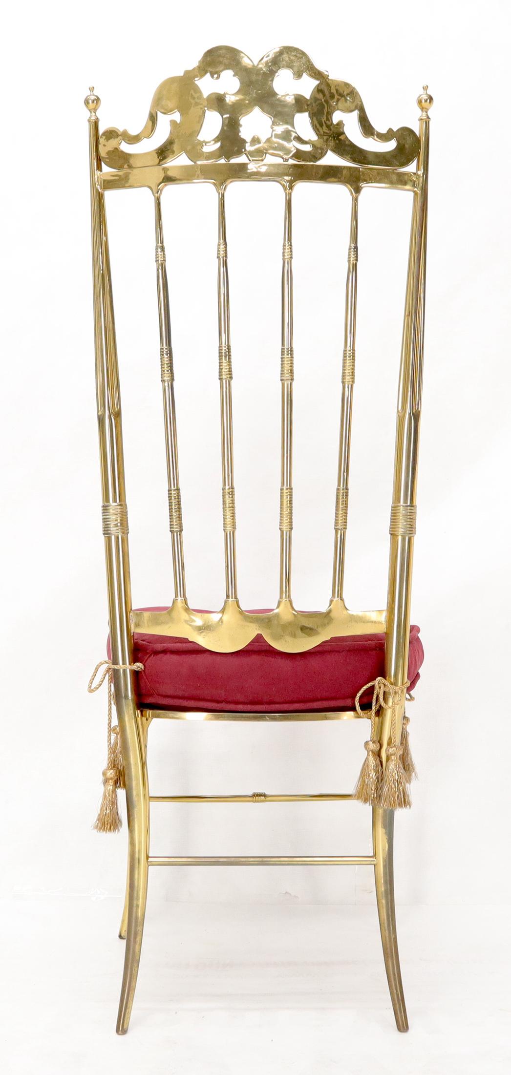 Set of 2 Italian Solid Brass Chiavari Chairs from 1950s Salmon Red Upholstery In Good Condition For Sale In Rockaway, NJ