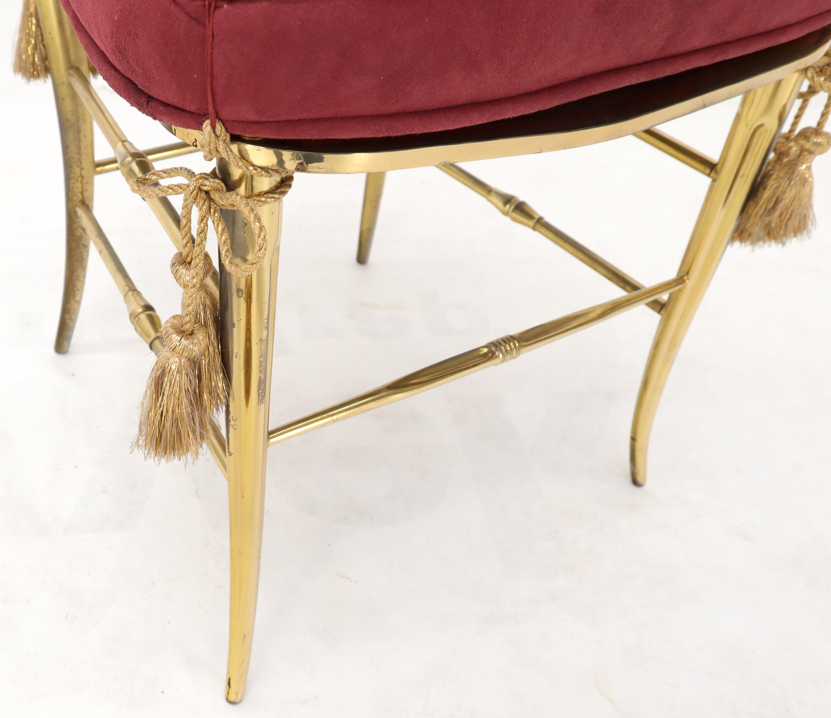 Set of 2 Italian Solid Brass Chiavari Chairs from 1950s Salmon Red Upholstery For Sale 1