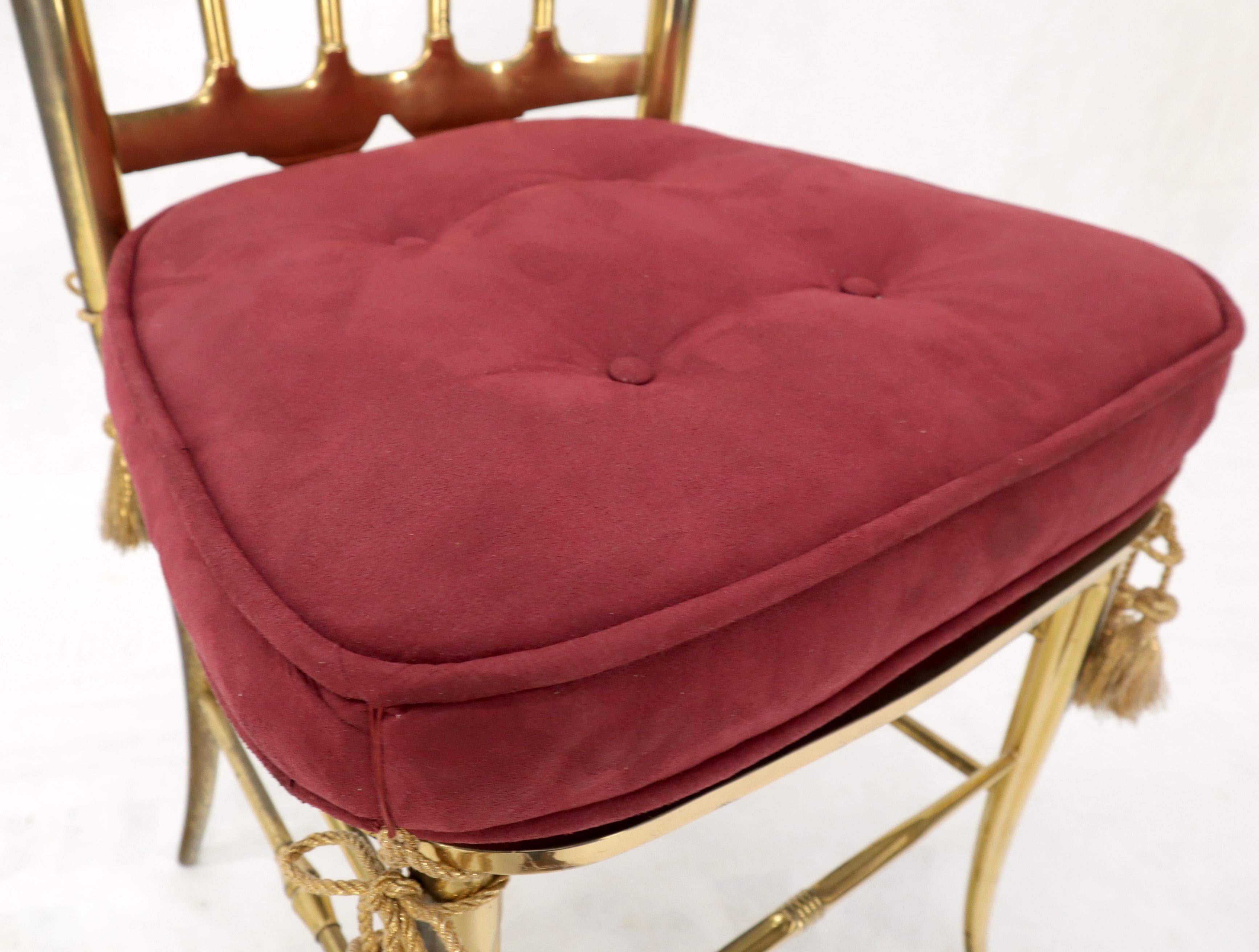 Set of 2 Italian Solid Brass Chiavari Chairs from 1950s Salmon Red Upholstery For Sale 2