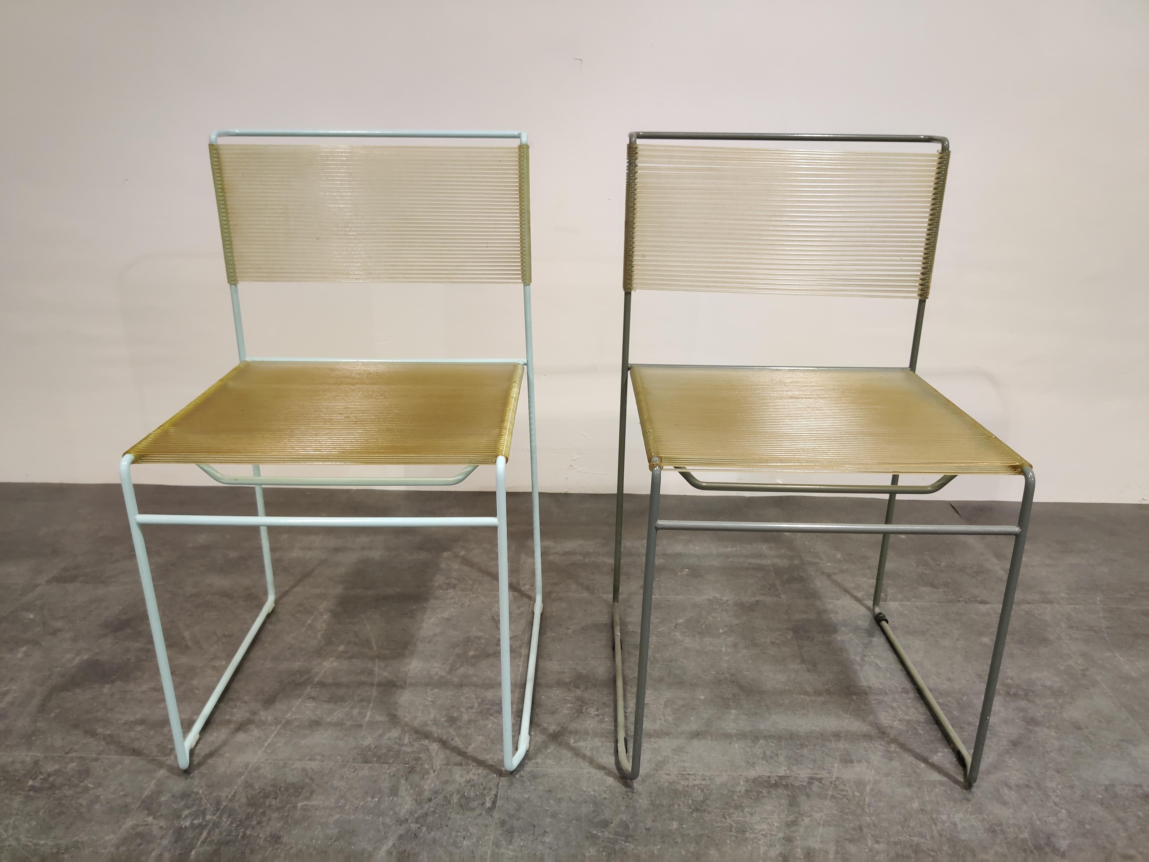 Pair of beautiful and untouched 'spaghetti' chairs designed by Giandomenico Belotti for Fly line in the 1970s

Cool design which results in two very decorative chairs.

Good condition, labeled underneath,

1970s, Italy

Dimensions: 
Height