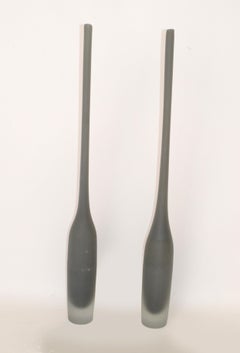 Set of 2 Italian Stone Gray Scavo Glass Wheat Vases, Vessel Mid-Century Modern