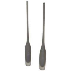 Set of 2 Italian Stone Gray Scavo Glass Wheat Vases, Vessel Mid-Century Modern