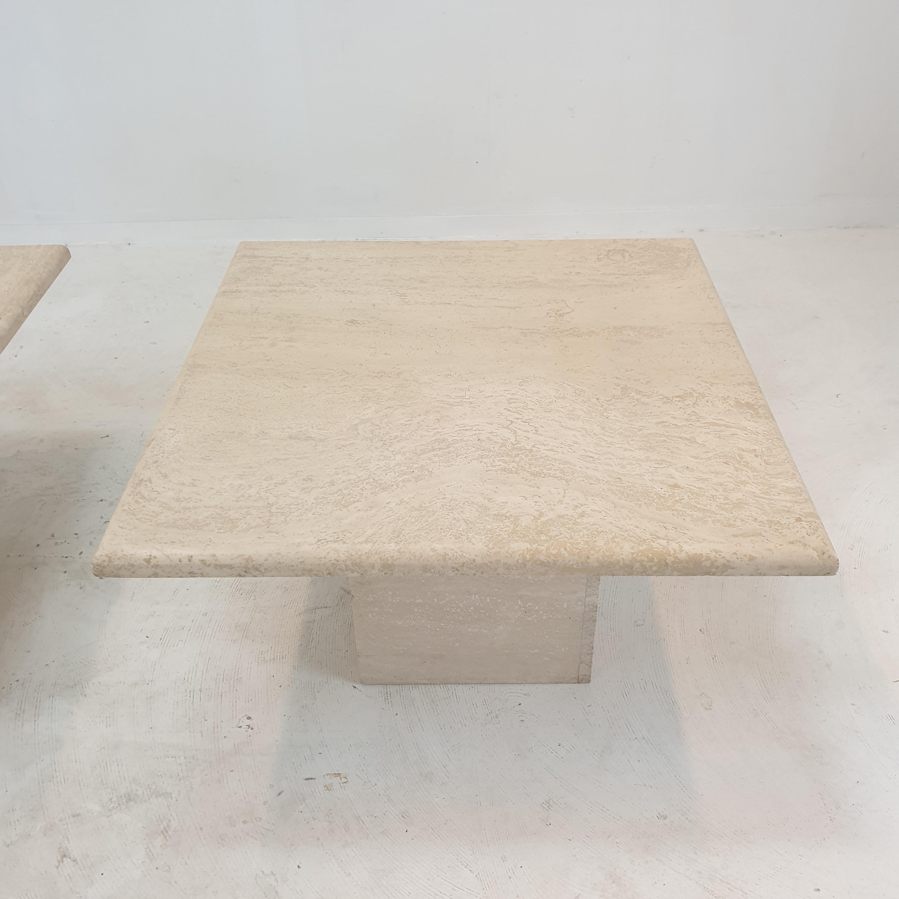 Set of 2 Italian Travertine Coffee or Side Tables, 1980s 4