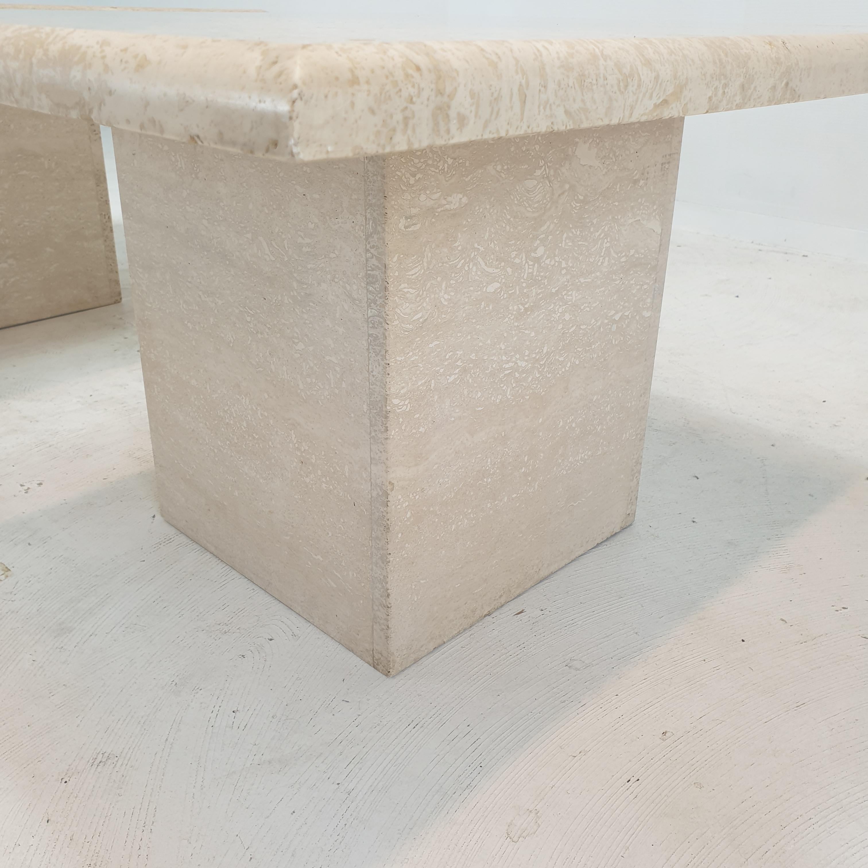 Set of 2 Italian Travertine Coffee or Side Tables, 1980s For Sale 11