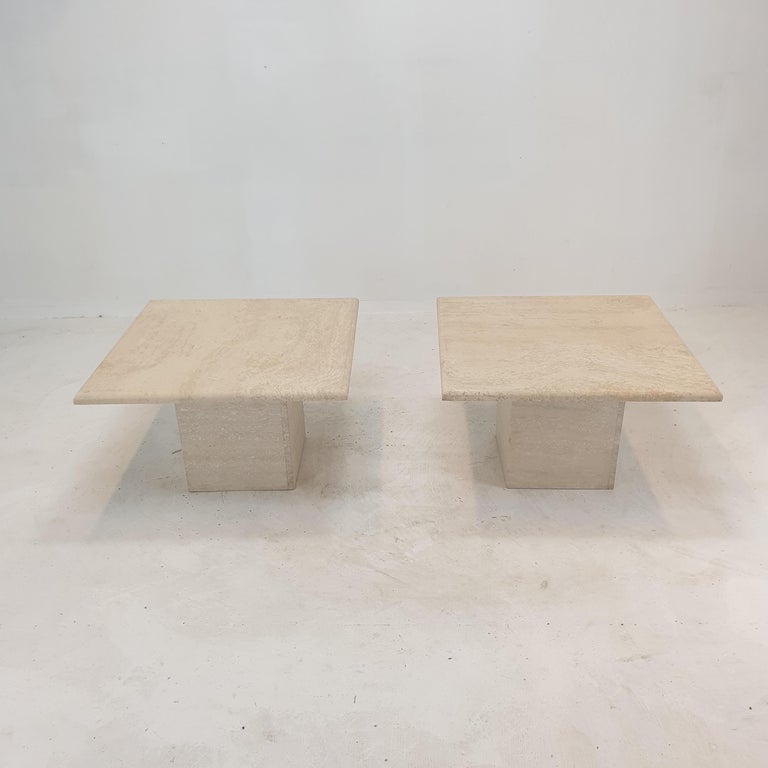 Mid-Century Modern Set of 2 Italian Travertine Coffee or Side Tables, 1980s For Sale