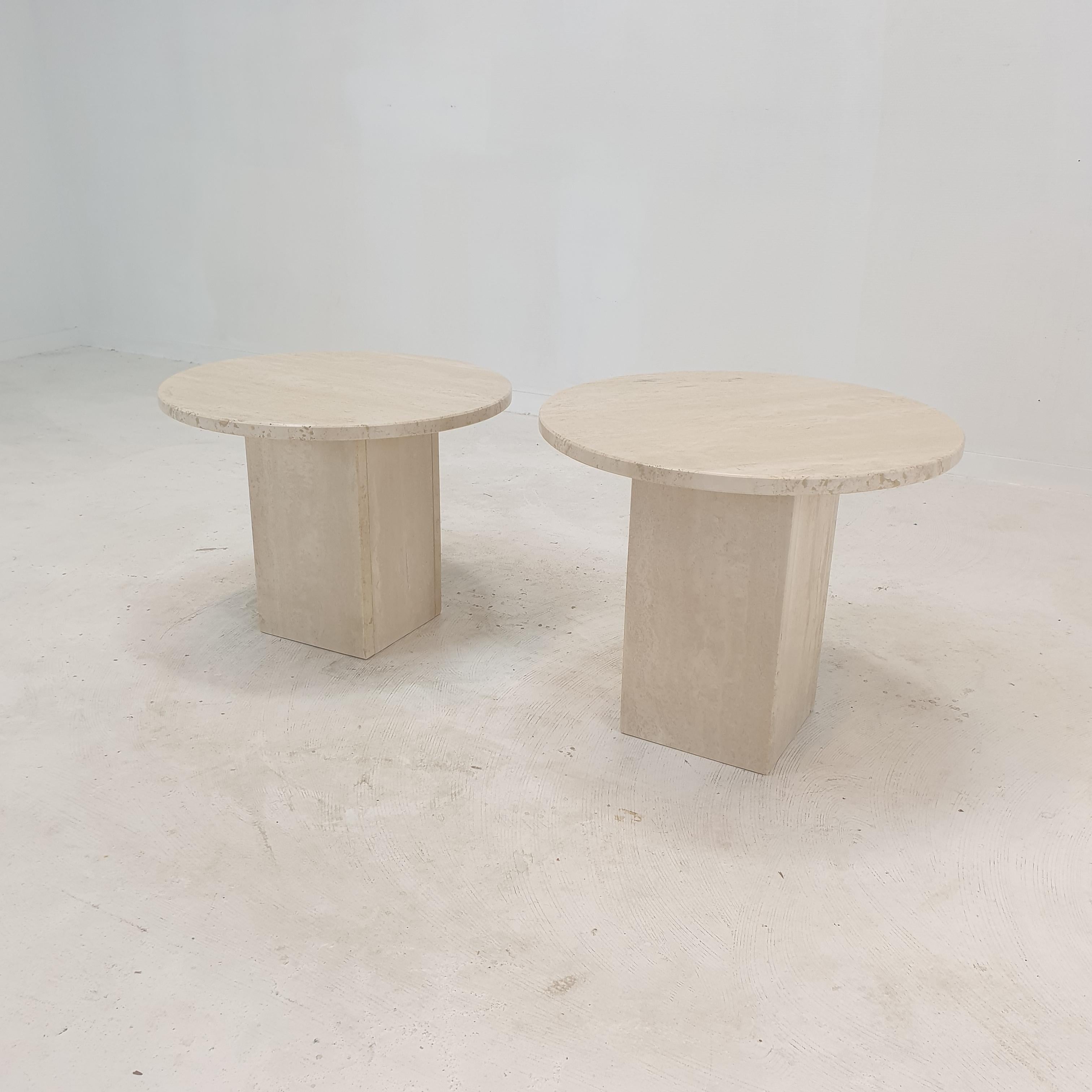 Hand-Crafted Set of 2 Italian Travertine Coffee or Side Tables, 1980s