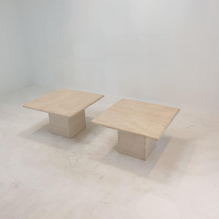 Hand-Crafted Set of 2 Italian Travertine Coffee or Side Tables, 1980s For Sale