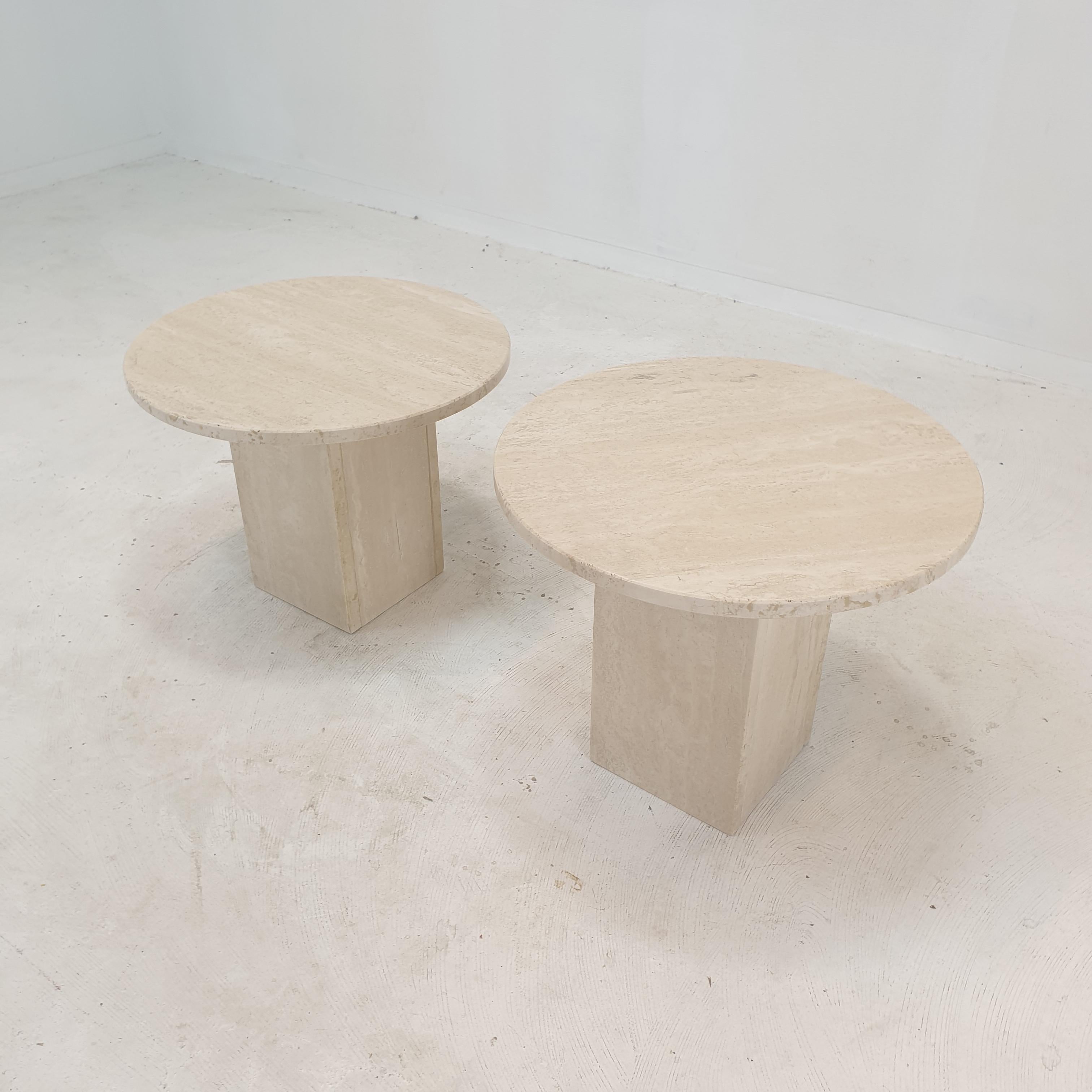 Late 20th Century Set of 2 Italian Travertine Coffee or Side Tables, 1980s
