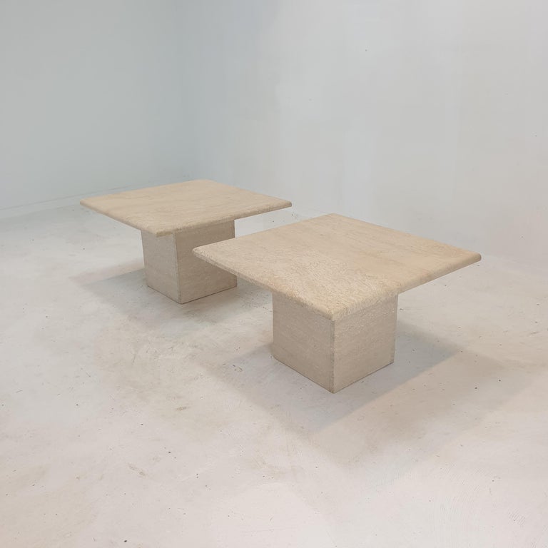 Late 20th Century Set of 2 Italian Travertine Coffee or Side Tables, 1980s For Sale