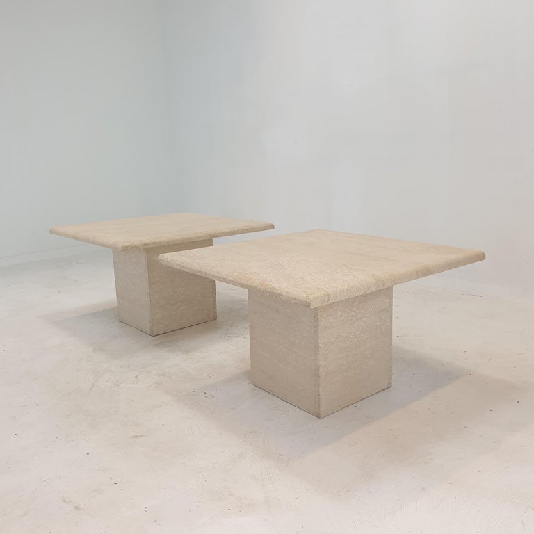 Set of 2 Italian Travertine Coffee or Side Tables, 1980s For Sale 1