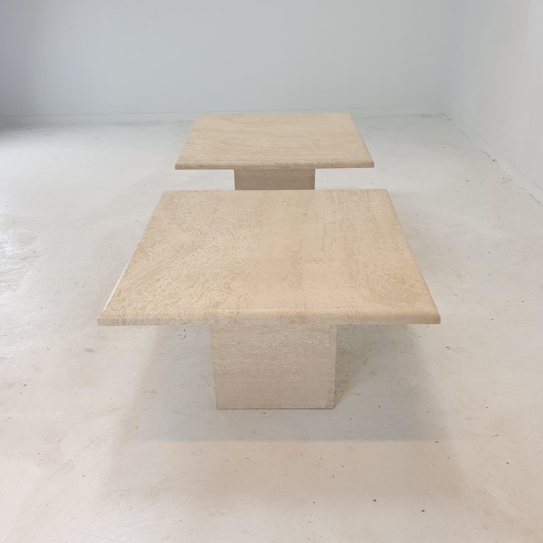 Set of 2 Italian Travertine Coffee or Side Tables, 1980s For Sale 2