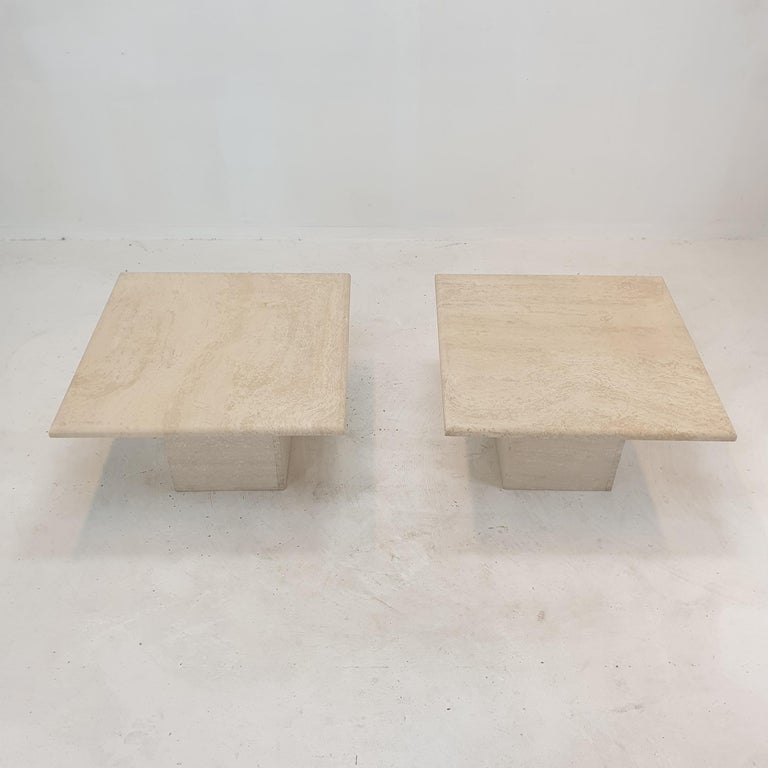 Set of 2 Italian Travertine Coffee or Side Tables, 1980s For Sale 3