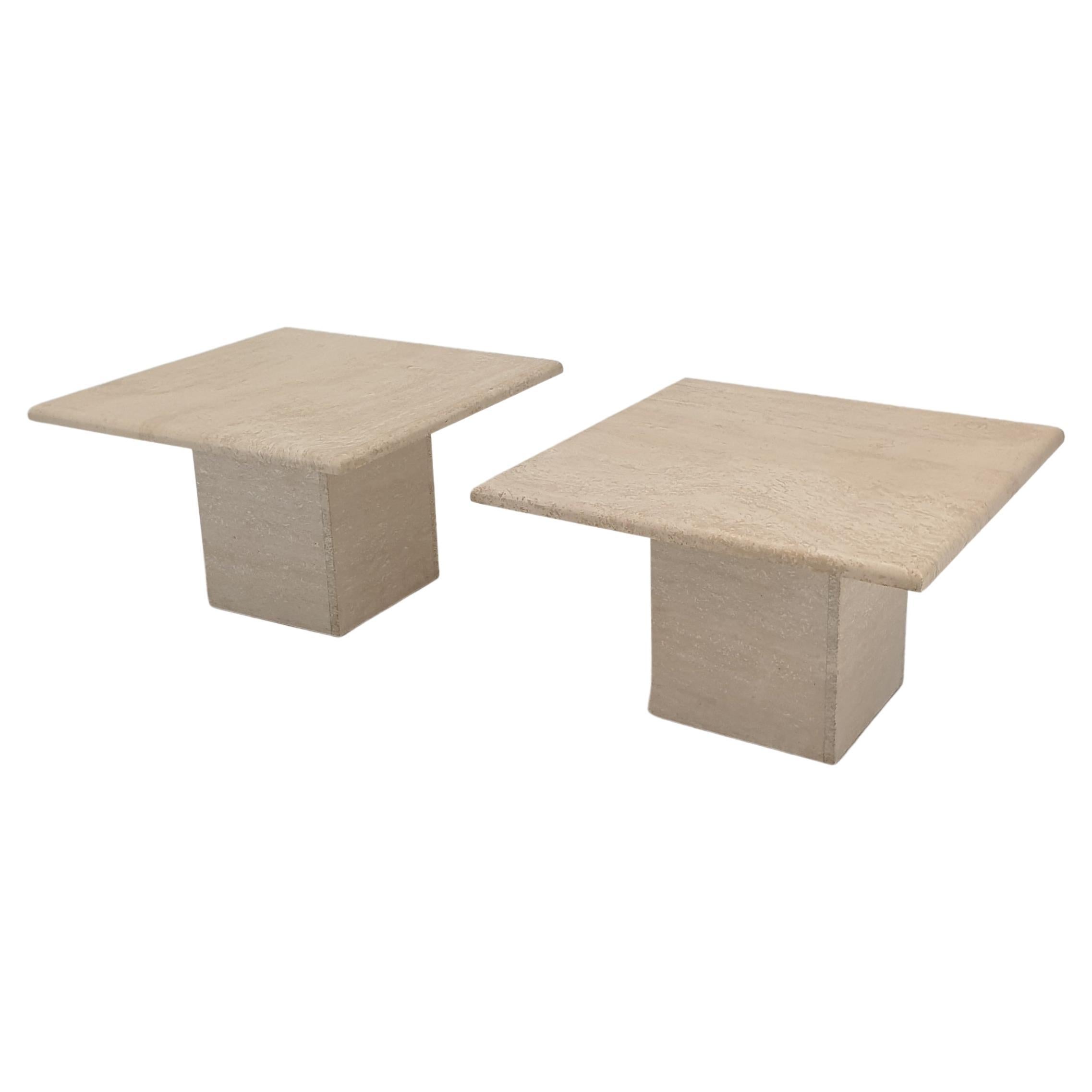 Set of 2 Italian Travertine Coffee or Side Tables, 1980s